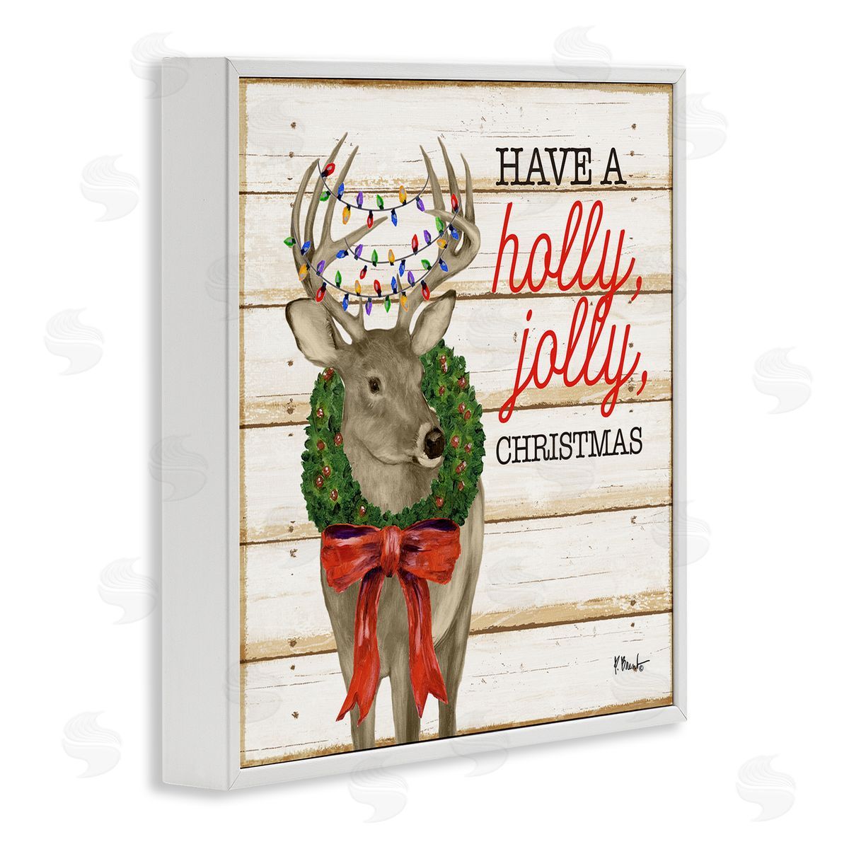 Paul Brent Holly Jolly Christmas Deer White Framed Glicee Wall Art Print