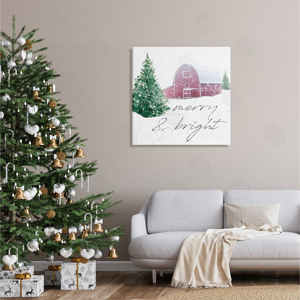Carol Robinson Merry & Bright Snowy Barn Canvas Wall Art in Room