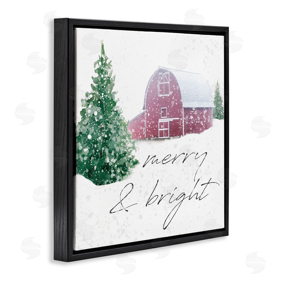 Carol Robinson Merry & Bright Snowy Barn Black Floating Frame Canvas Wall Art Print