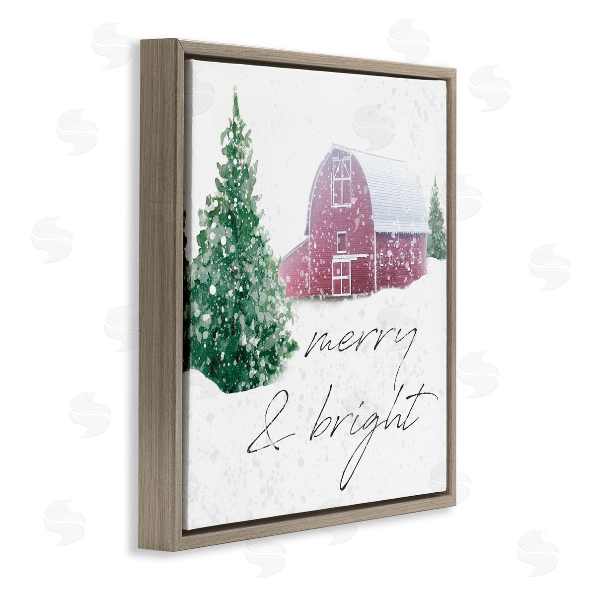 Carol Robinson Merry & Bright Snowy Barn Brown Floating Frame Canvas Wall Art Print