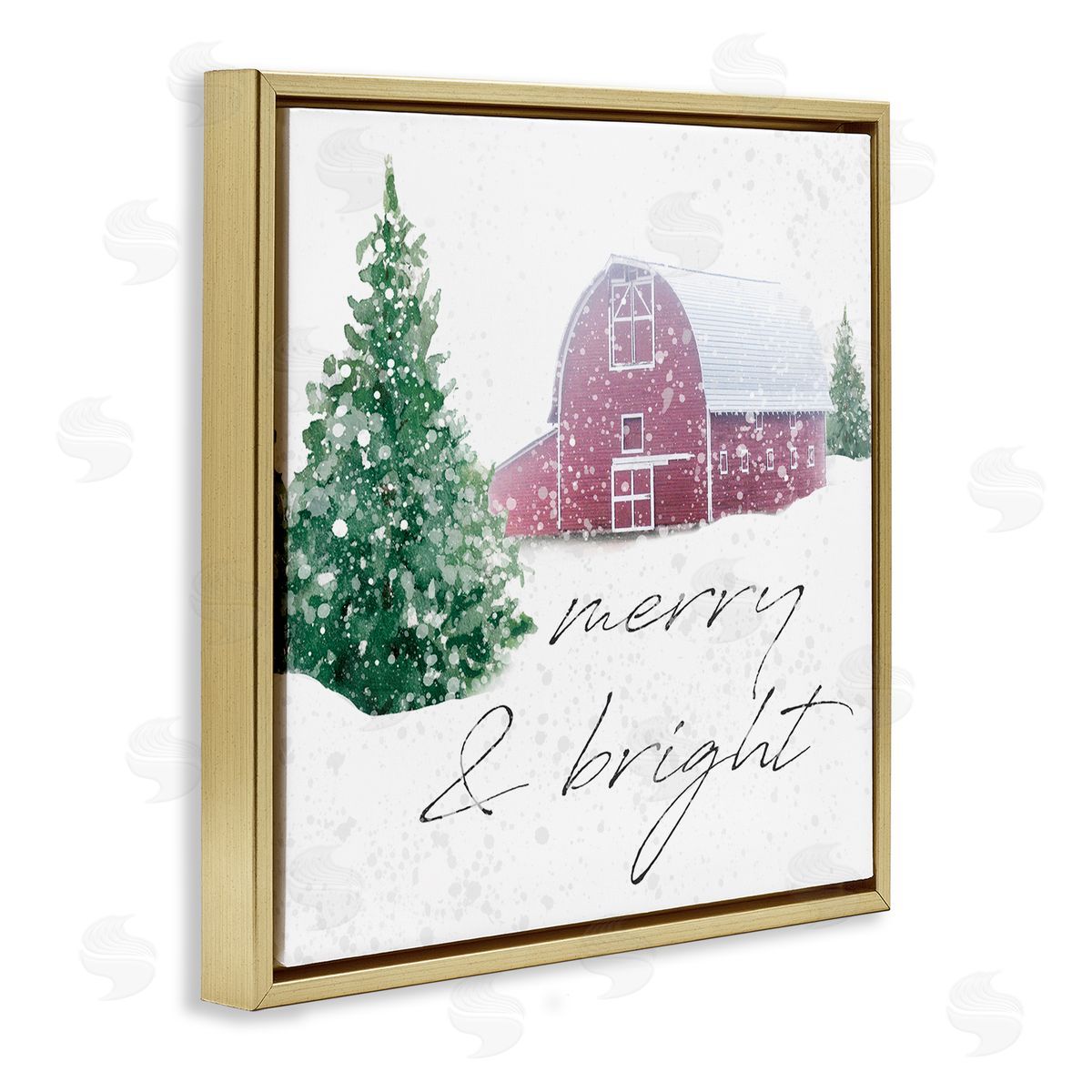 Carol Robinson Merry & Bright Snowy Barn Gold Floating Frame Canvas Wall Art Print
