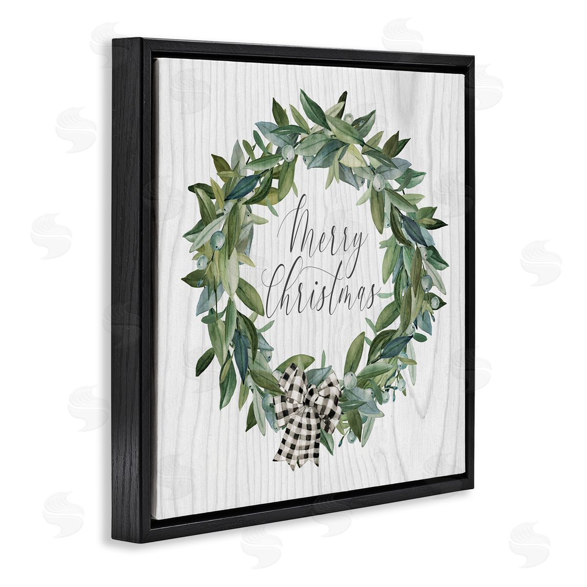Carol Robinson Tartan Bow Wreath Black Floating Frame Canvas Wall Art Print