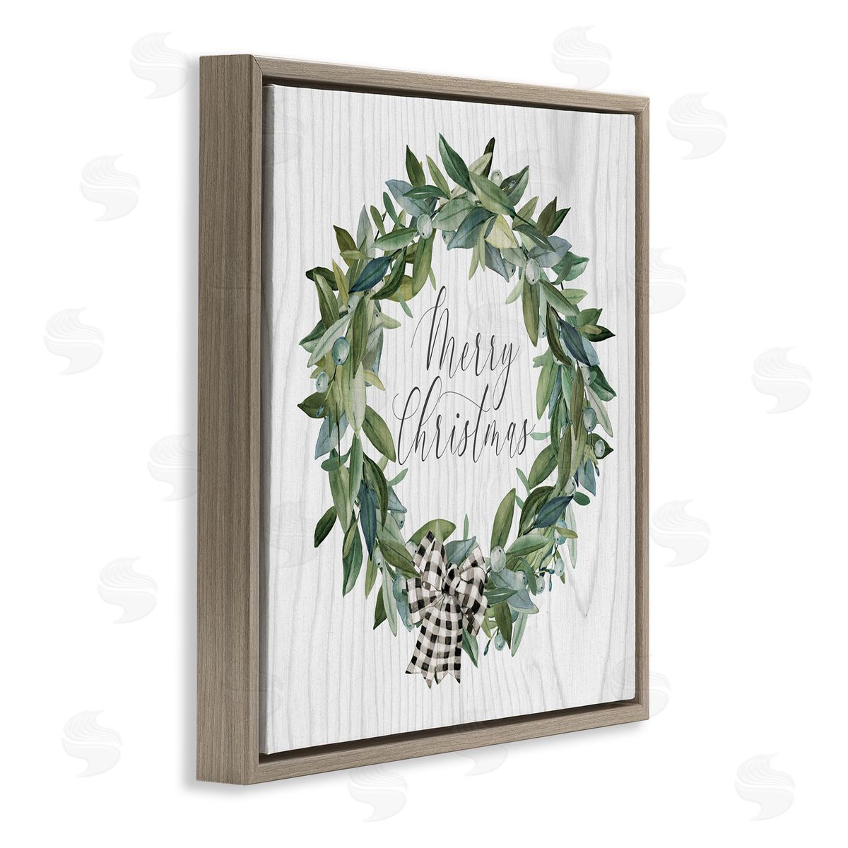 Carol Robinson Tartan Bow Wreath Brown Floating Frame Canvas Wall Art Print