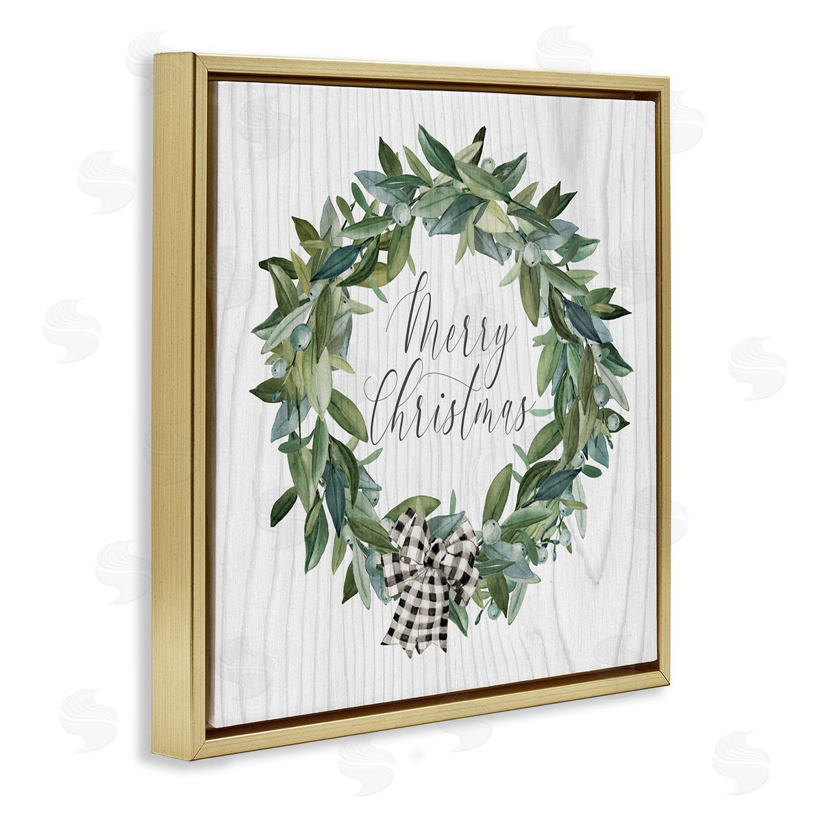 Carol Robinson Tartan Bow Wreath Gold Floating Frame Canvas Wall Art Print