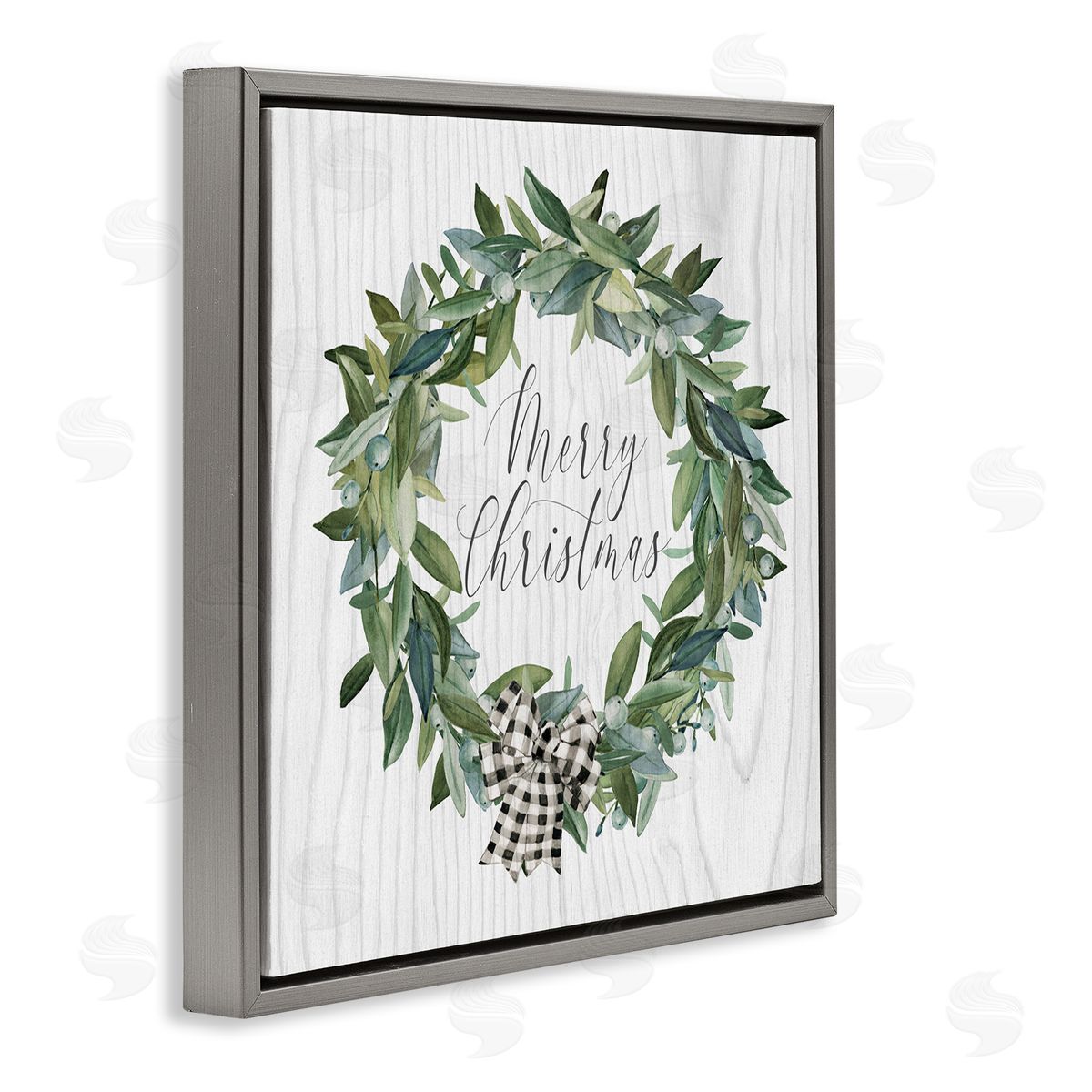 Carol Robinson Tartan Bow Wreath Gray Floating Frame Canvas Wall Art Print