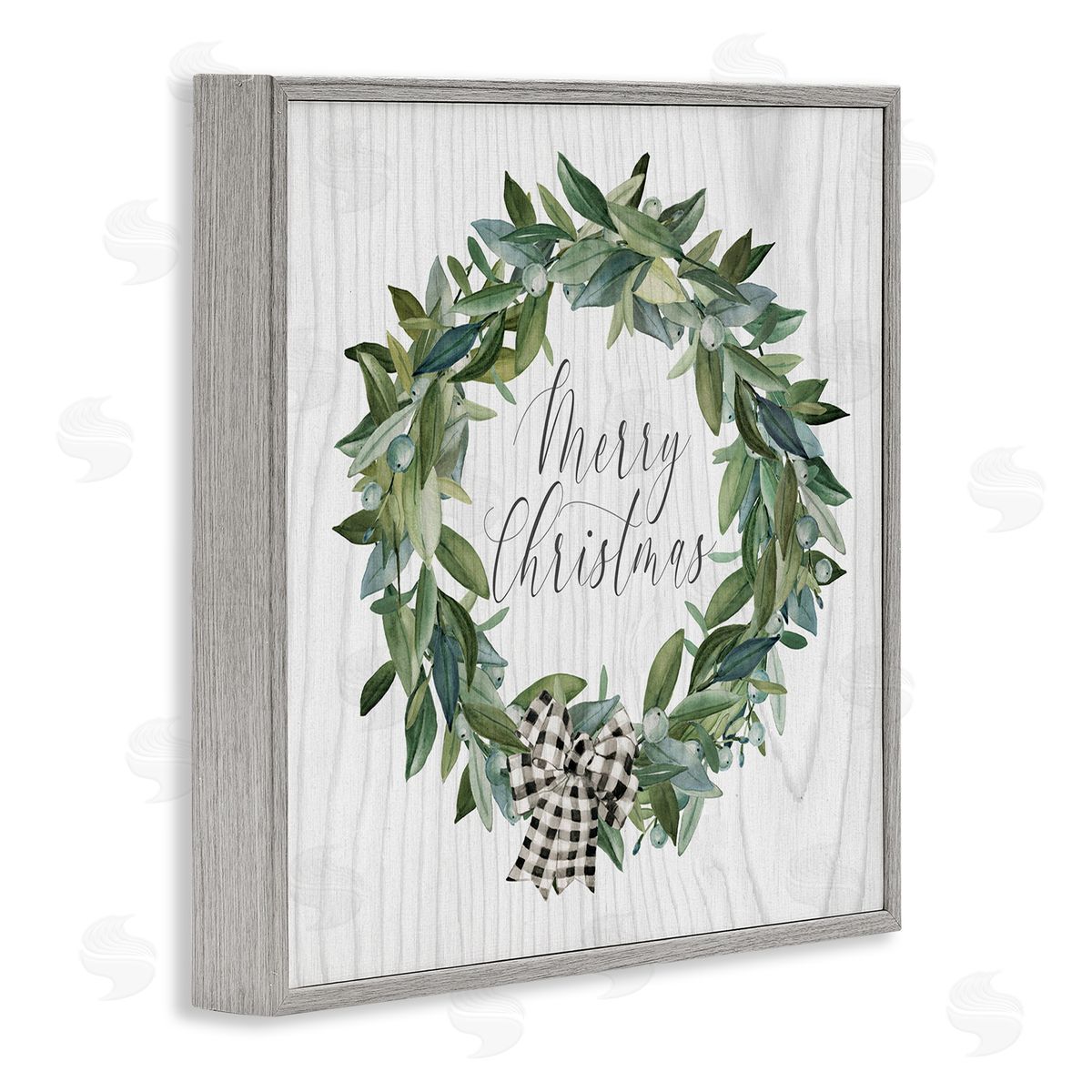 Carol Robinson Tartan Bow Wreath Gray Framed Glicee Wall Art Print