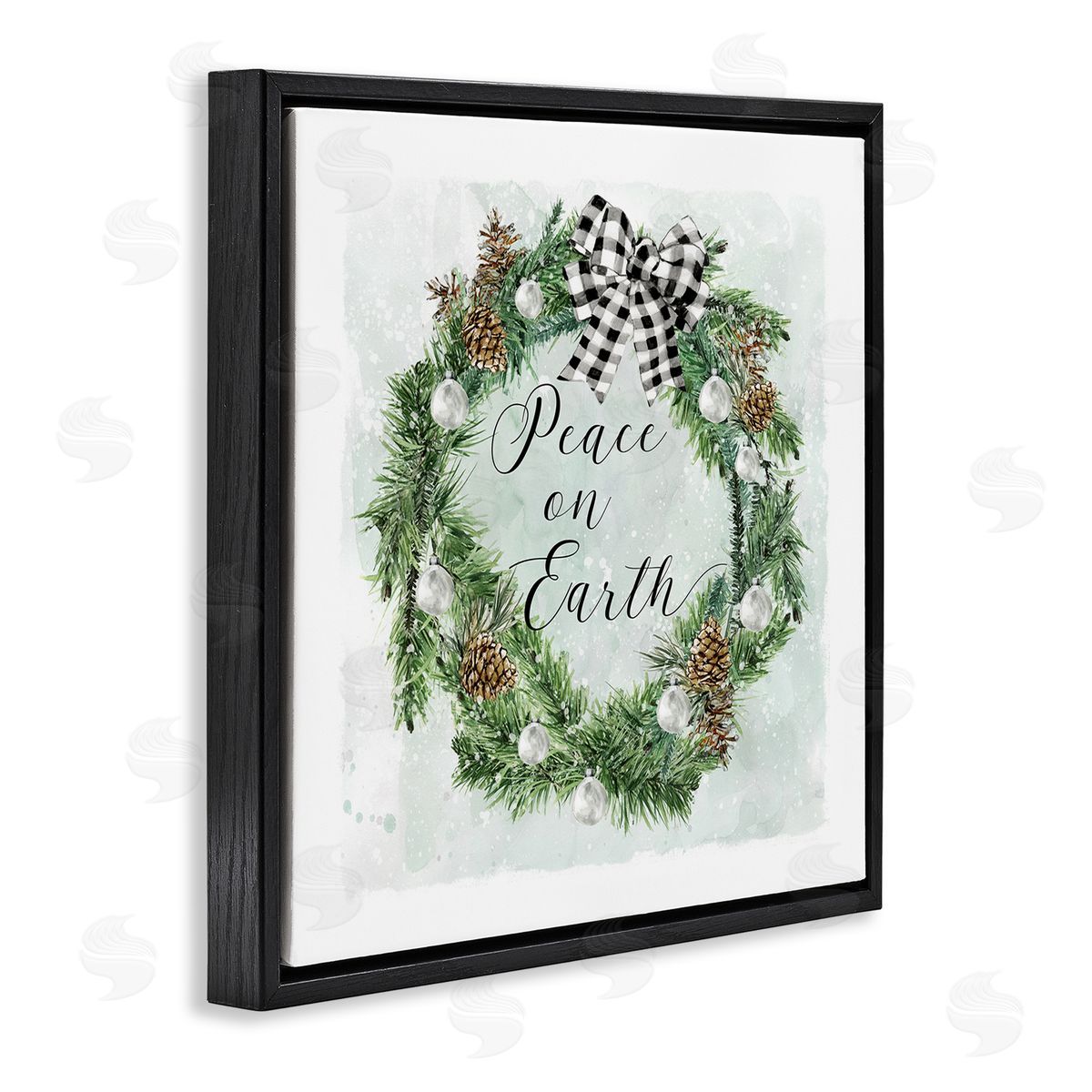 Carol Robinson Peace Seasonal Wreath Black Floating Frame Canvas Wall Art Print