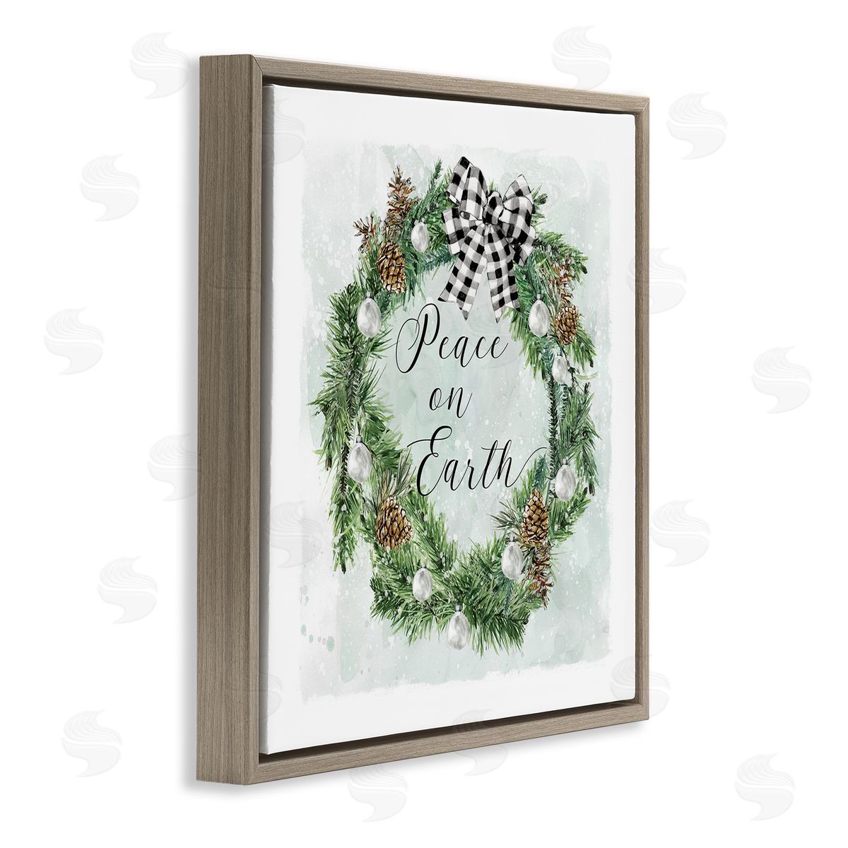 Carol Robinson Peace Seasonal Wreath Brown Floating Frame Canvas Wall Art Print