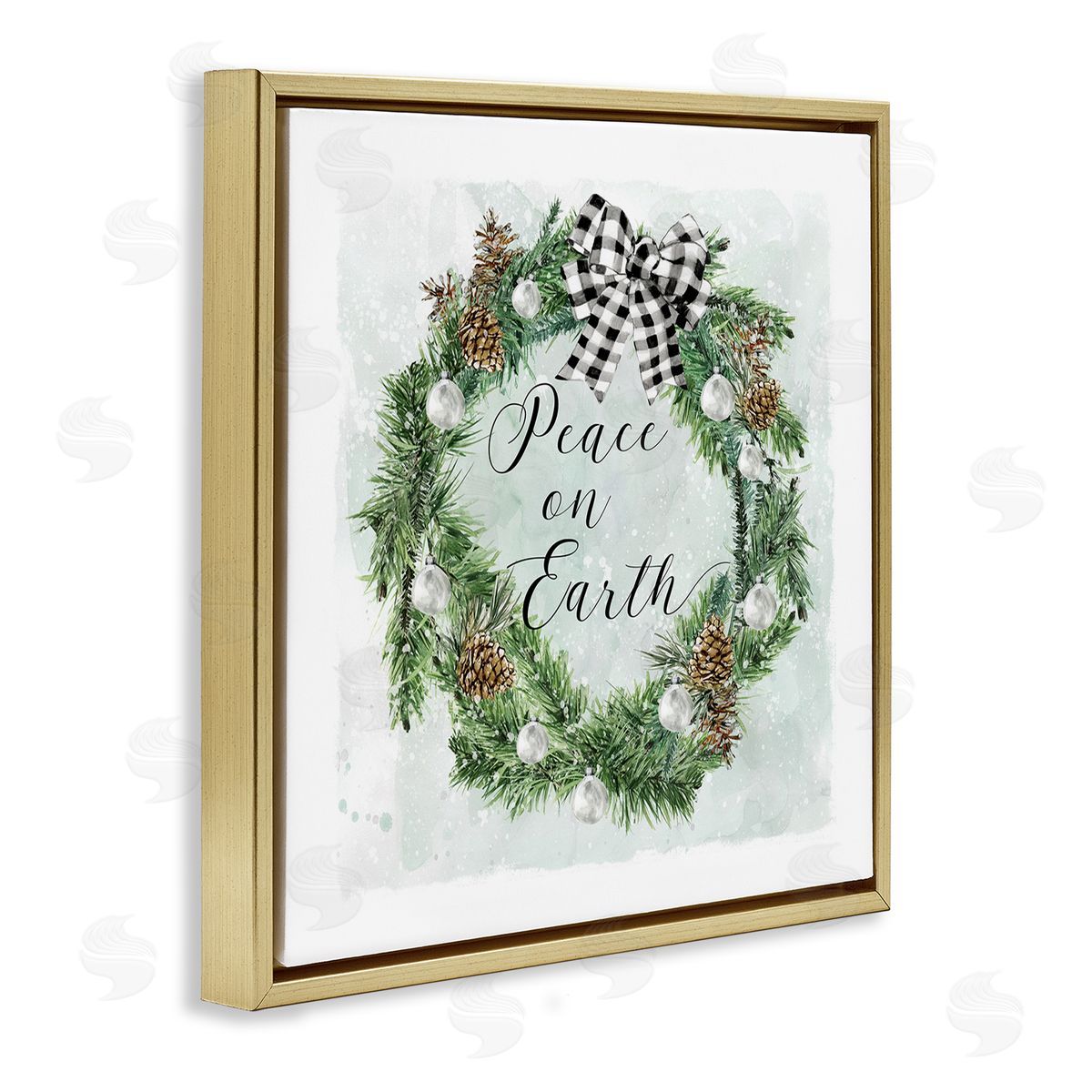Carol Robinson Peace Seasonal Wreath Gold Floating Frame Canvas Wall Art Print