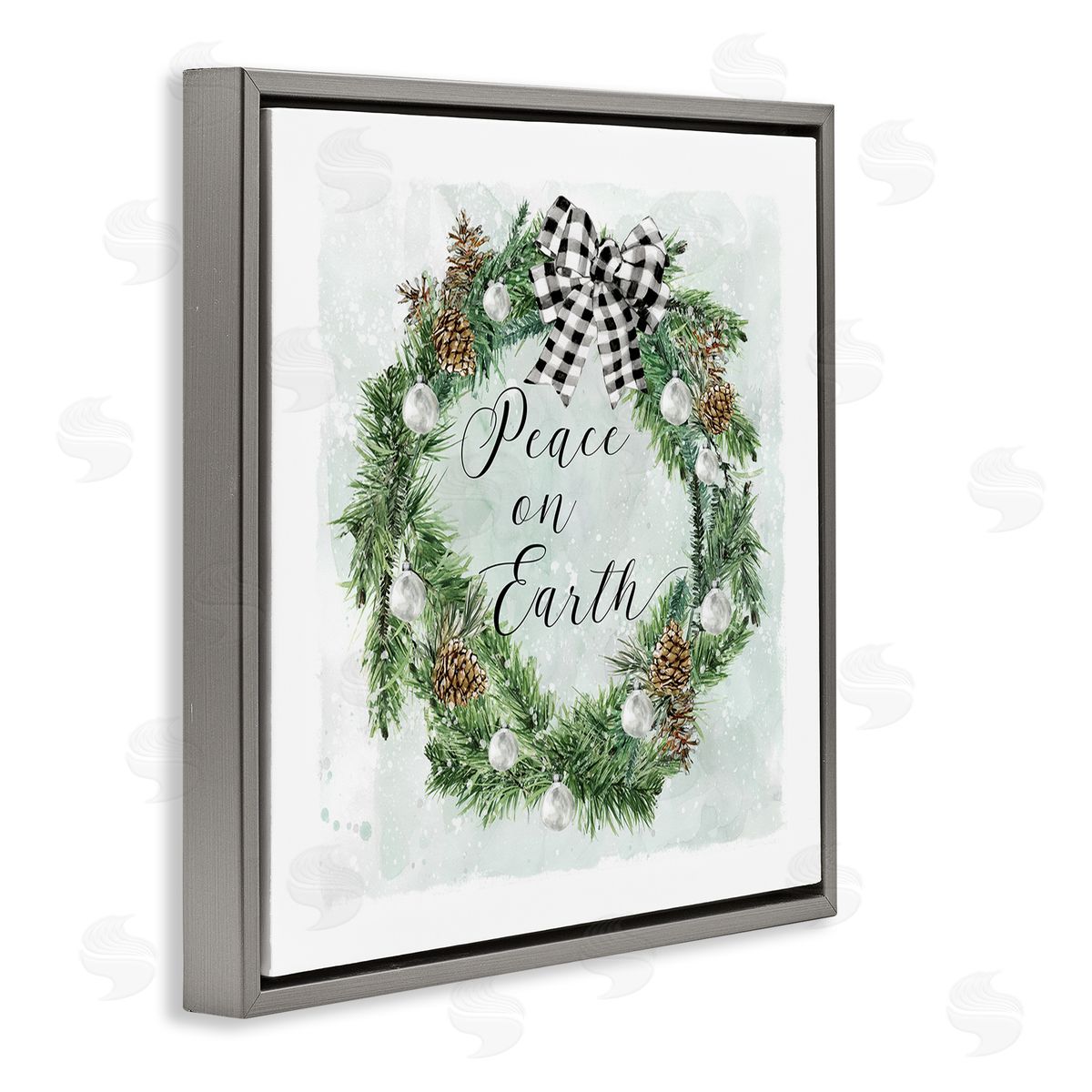 Carol Robinson Peace Seasonal Wreath Gray Floating Frame Canvas Wall Art Print