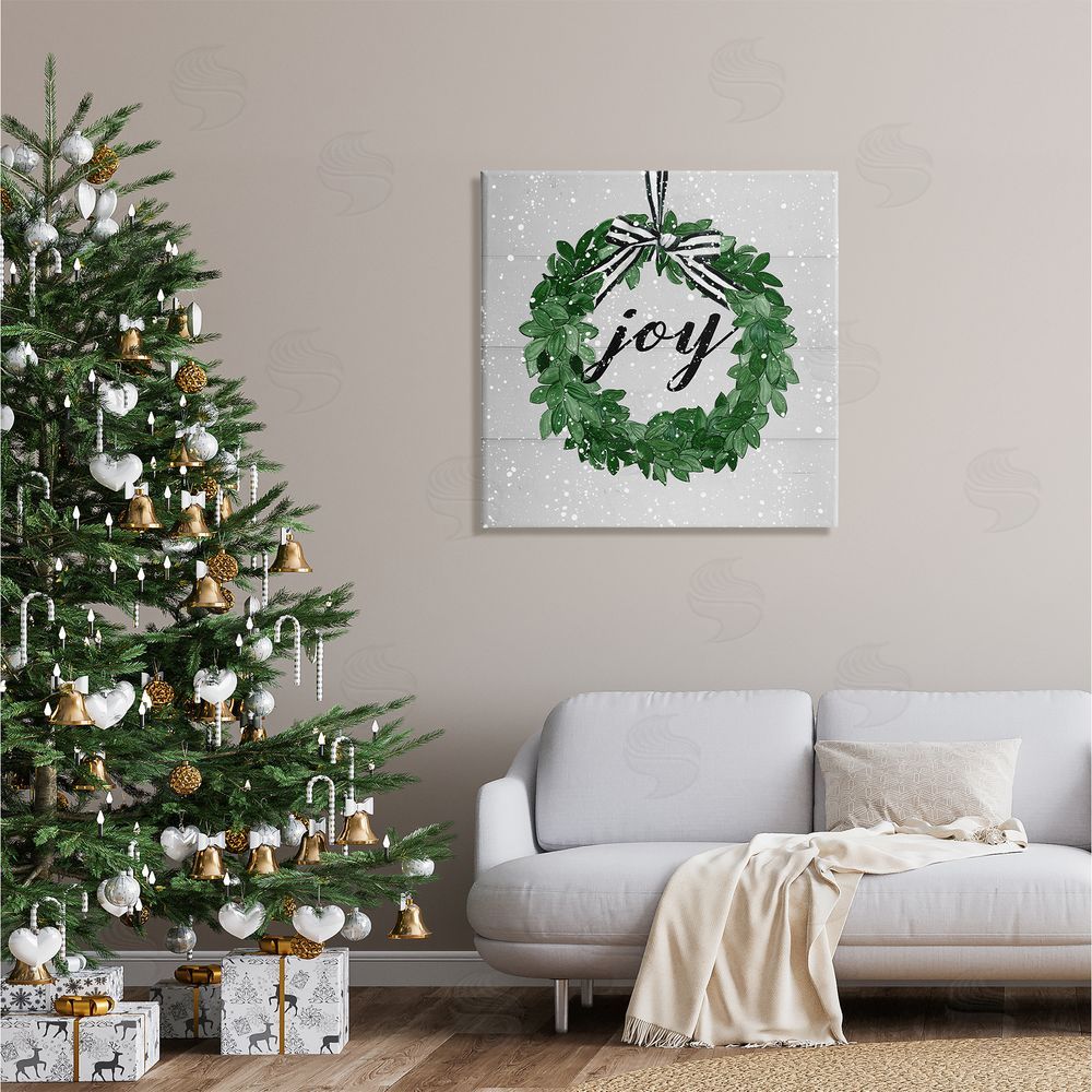 Carol Robinson Joy Wreath with Snow Canvas Wall Art in Room