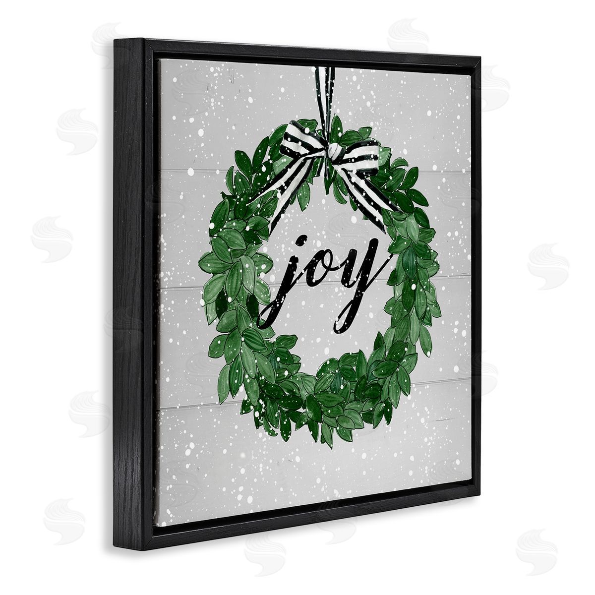 Carol Robinson Joy Wreath with Snow Black Floating Frame Canvas Wall Art Print