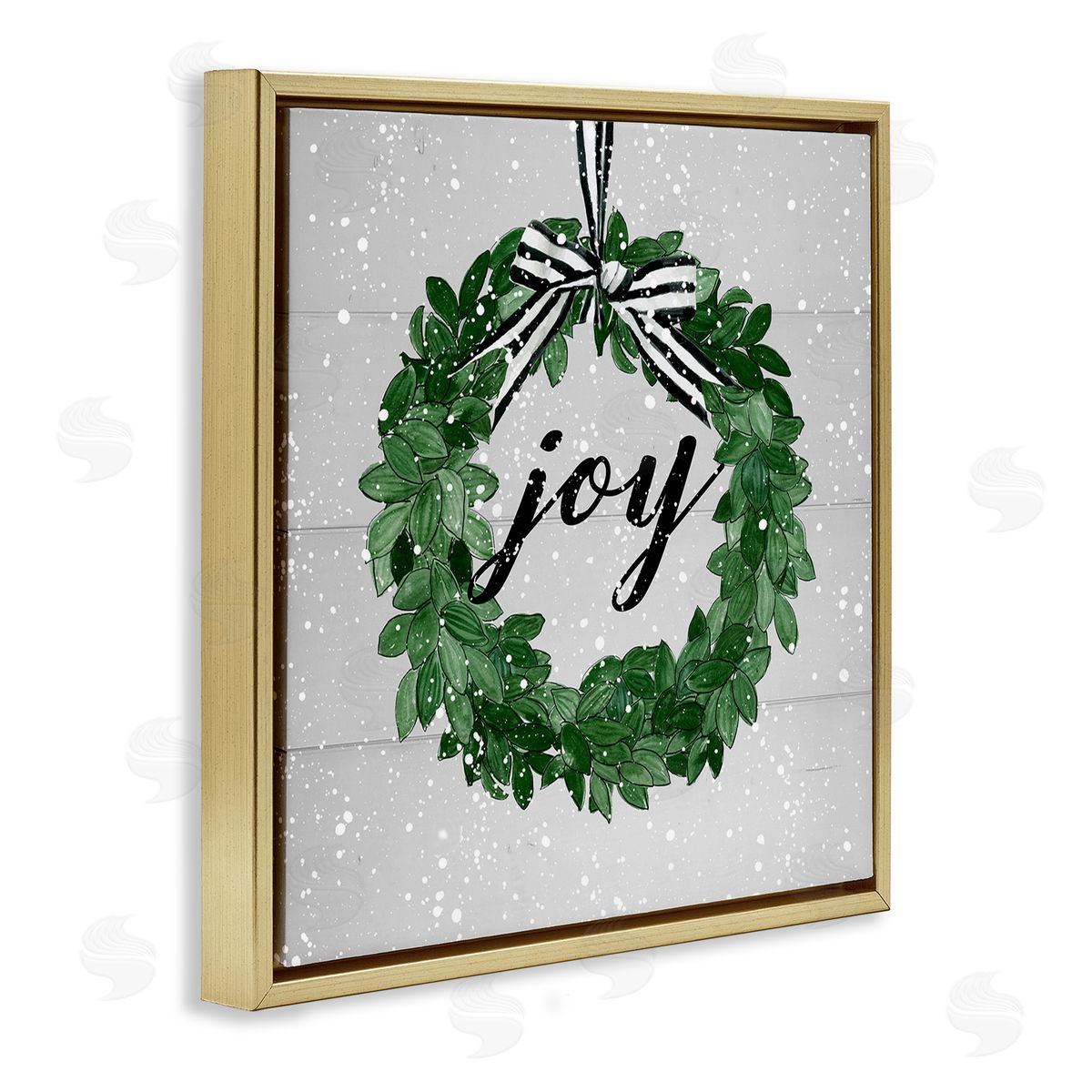 Carol Robinson Joy Wreath with Snow Gold Floating Frame Canvas Wall Art Print