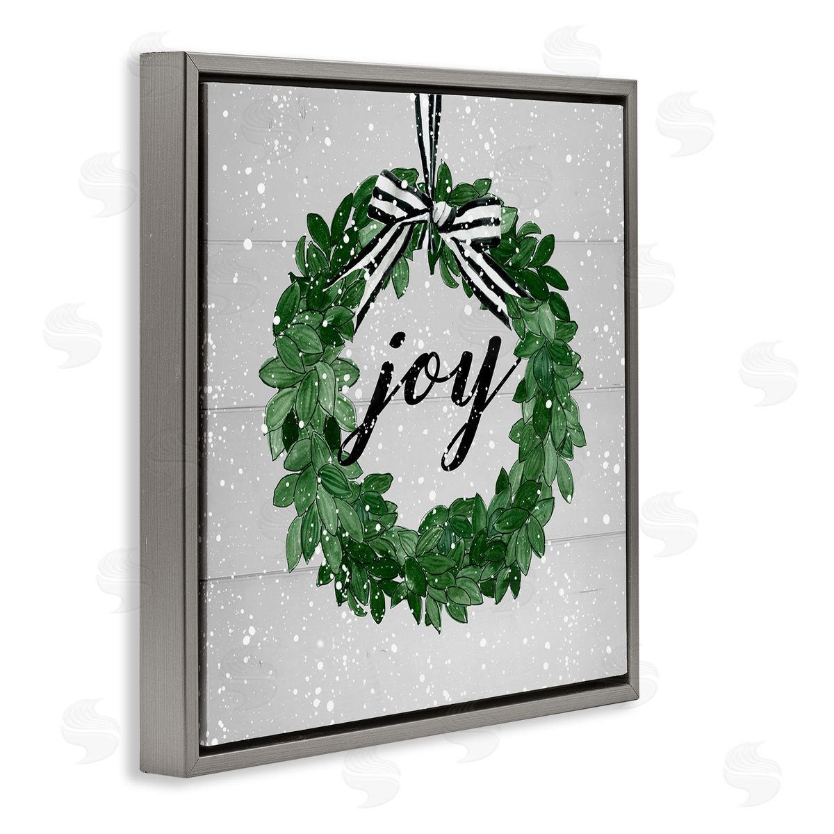 Carol Robinson Joy Wreath with Snow Gray Floating Frame Canvas Wall Art Print