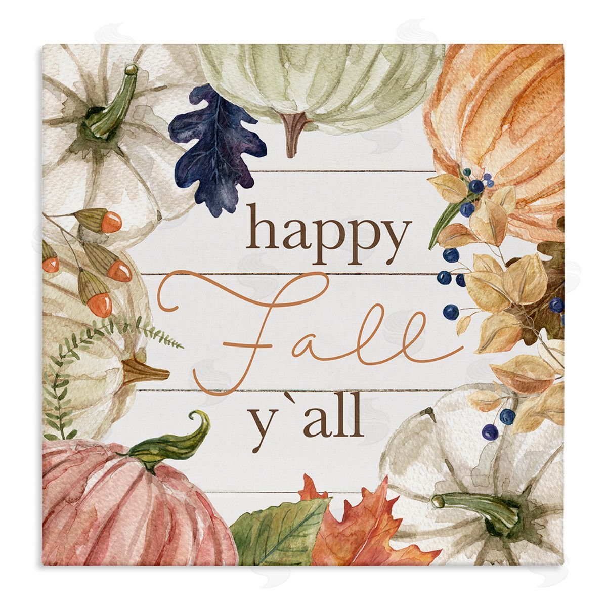 Carol Robinson Happy Fall Y'all Phrase Stretched Canvas Wall Art Print
