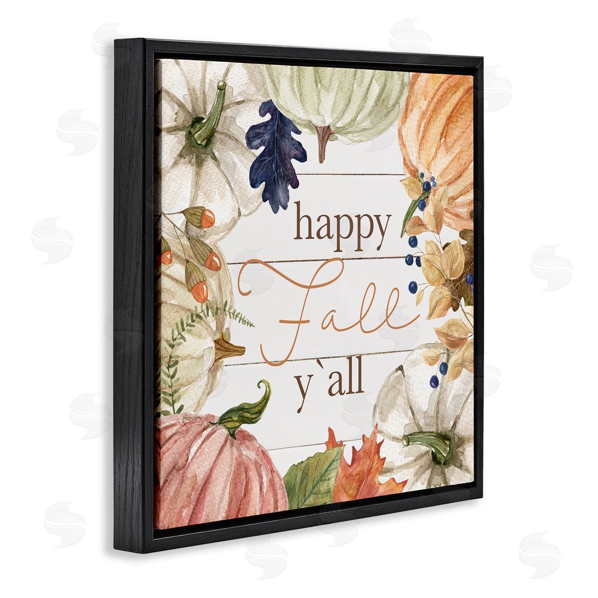 Carol Robinson Happy Fall Y'all Phrase Black Floating Frame Canvas Wall Art Print