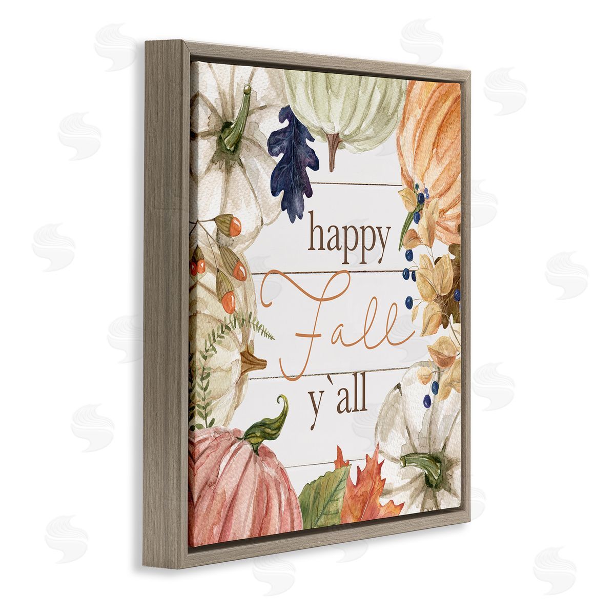 Carol Robinson Happy Fall Y'all Phrase Brown Floating Frame Canvas Wall Art Print