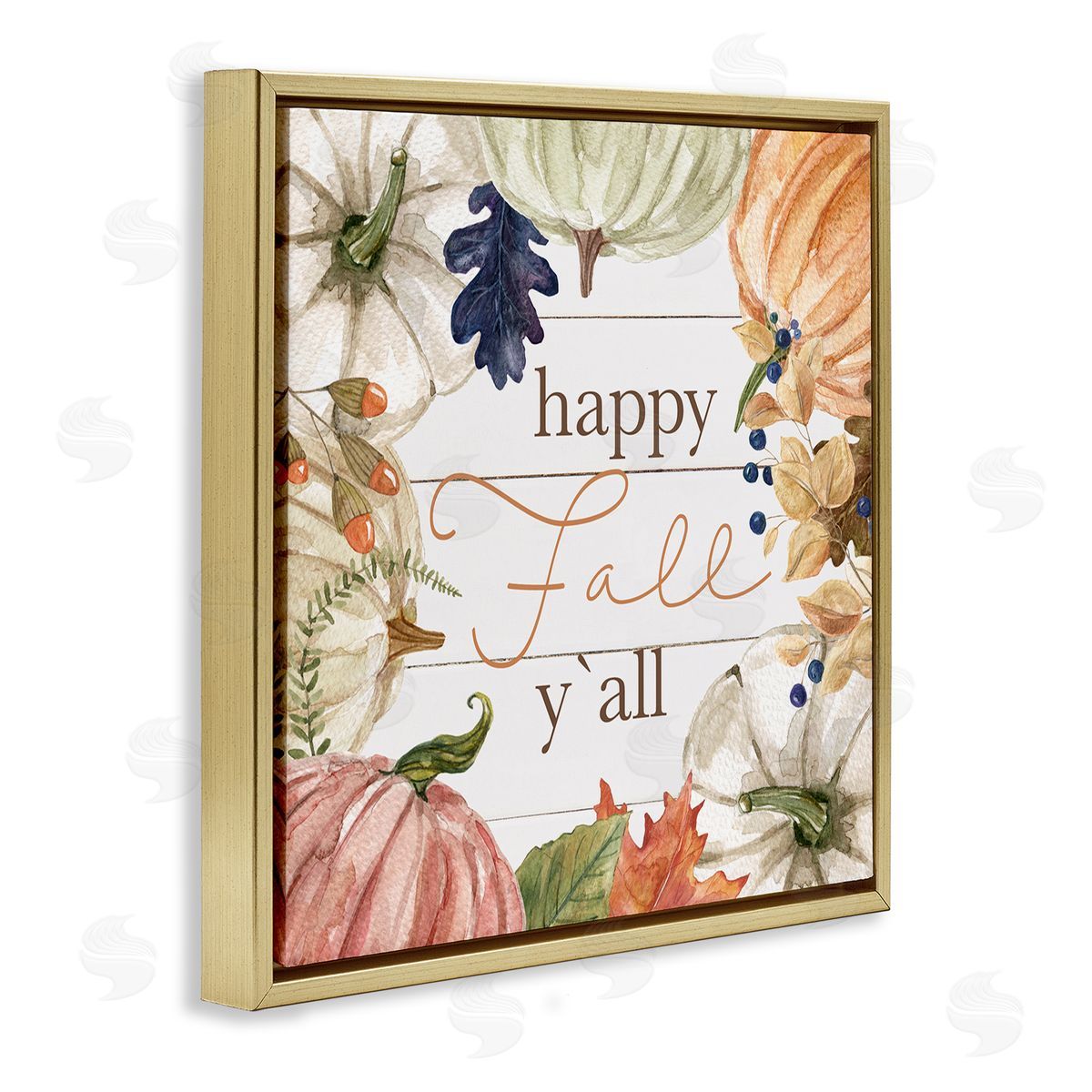 Carol Robinson Happy Fall Y'all Phrase Gold Floating Frame Canvas Wall Art Print