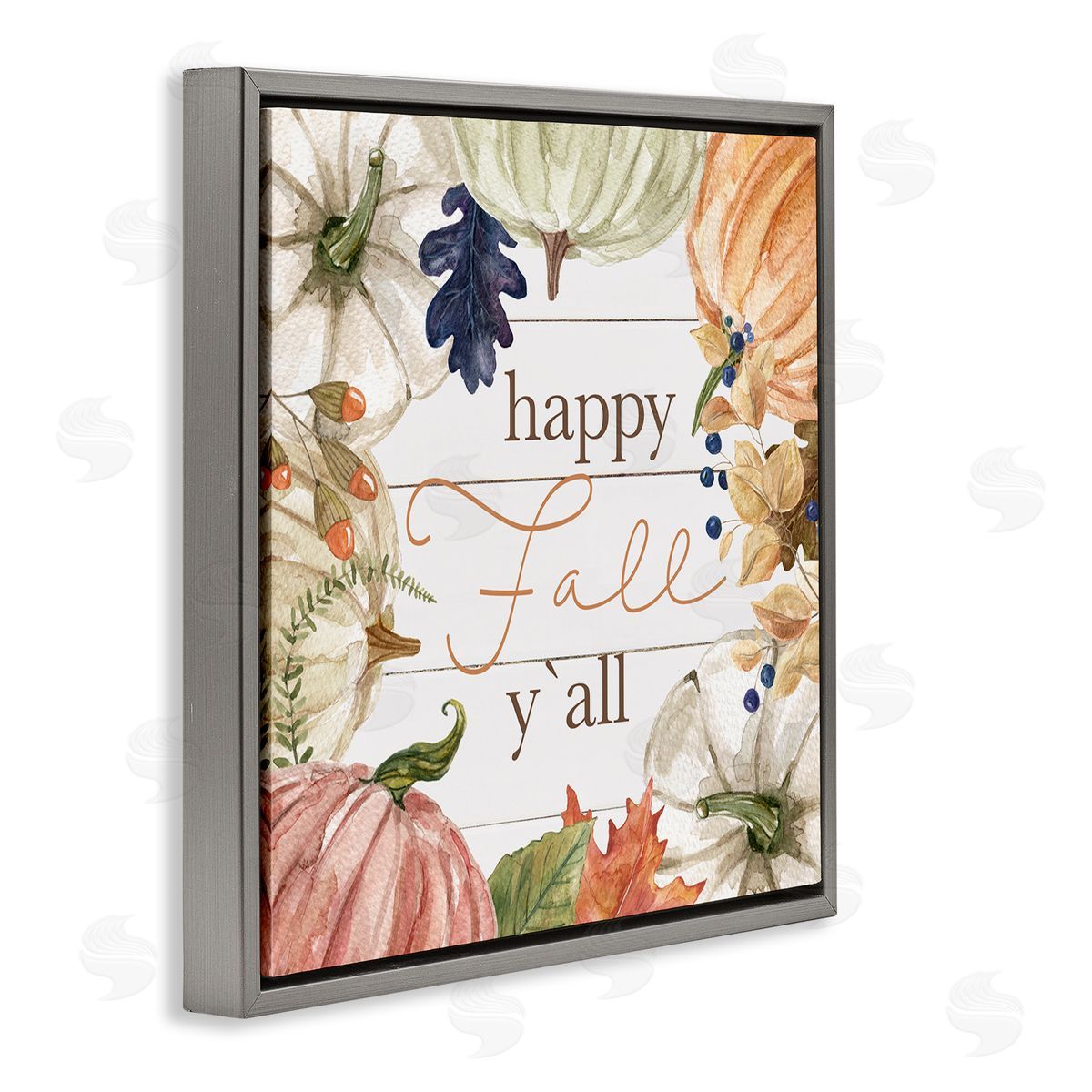 Carol Robinson Happy Fall Y'all Phrase Gray Floating Frame Canvas Wall Art Print