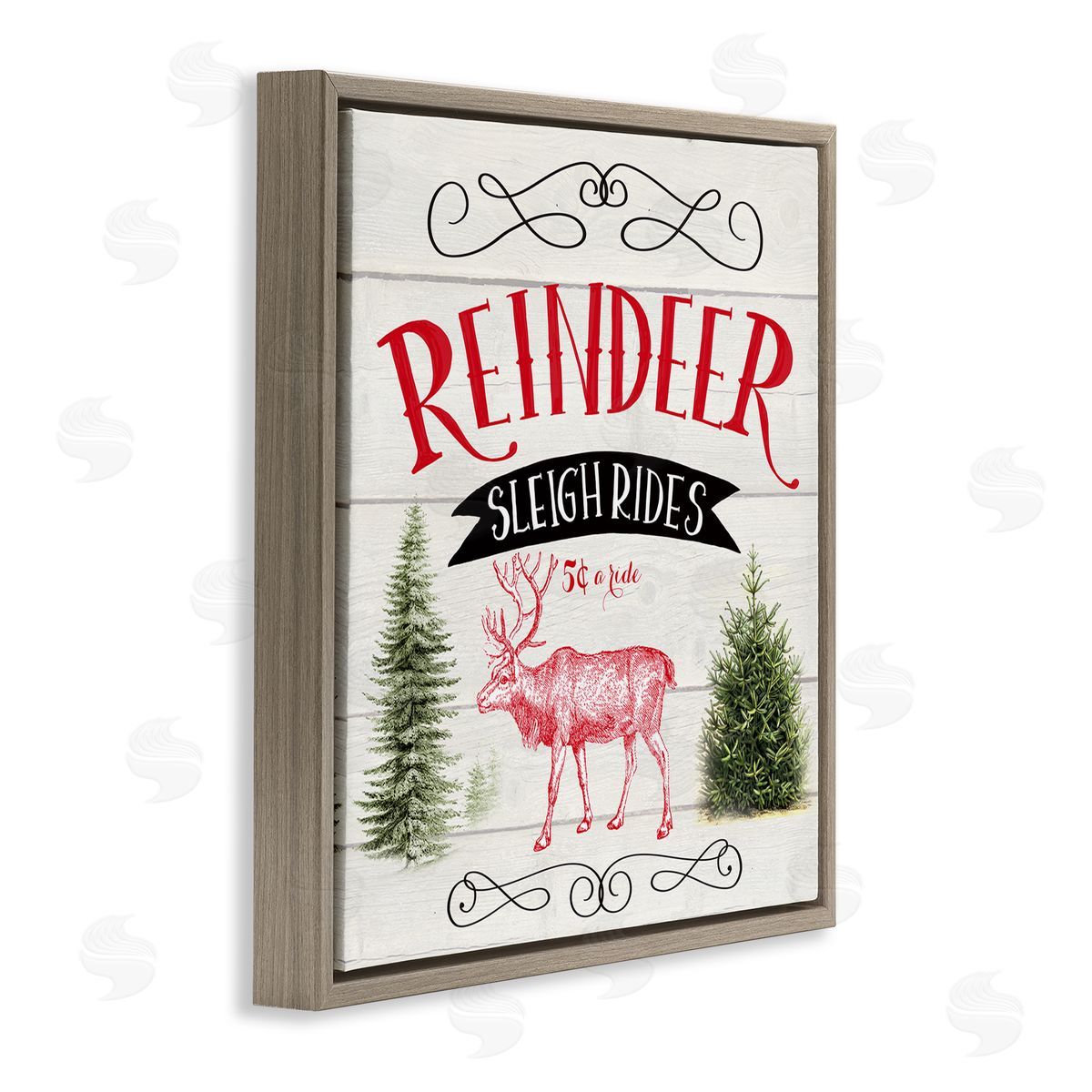 Corinne Haig Sleigh Rides Phrase Brown Floating Frame Canvas Wall Art Print