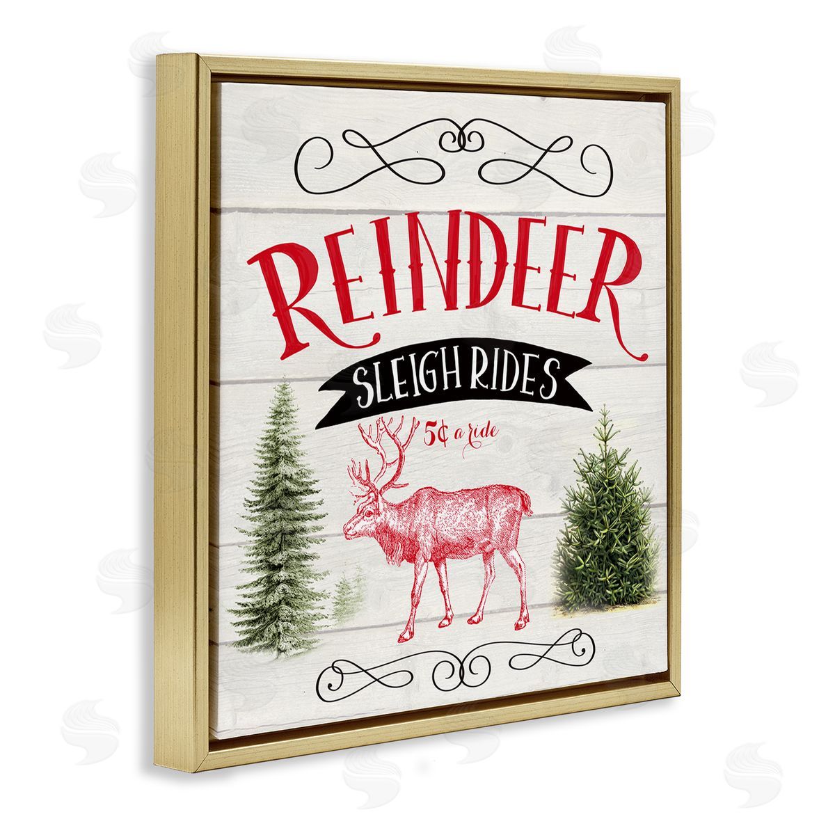 Corinne Haig Sleigh Rides Phrase Gold Floating Frame Canvas Wall Art Print