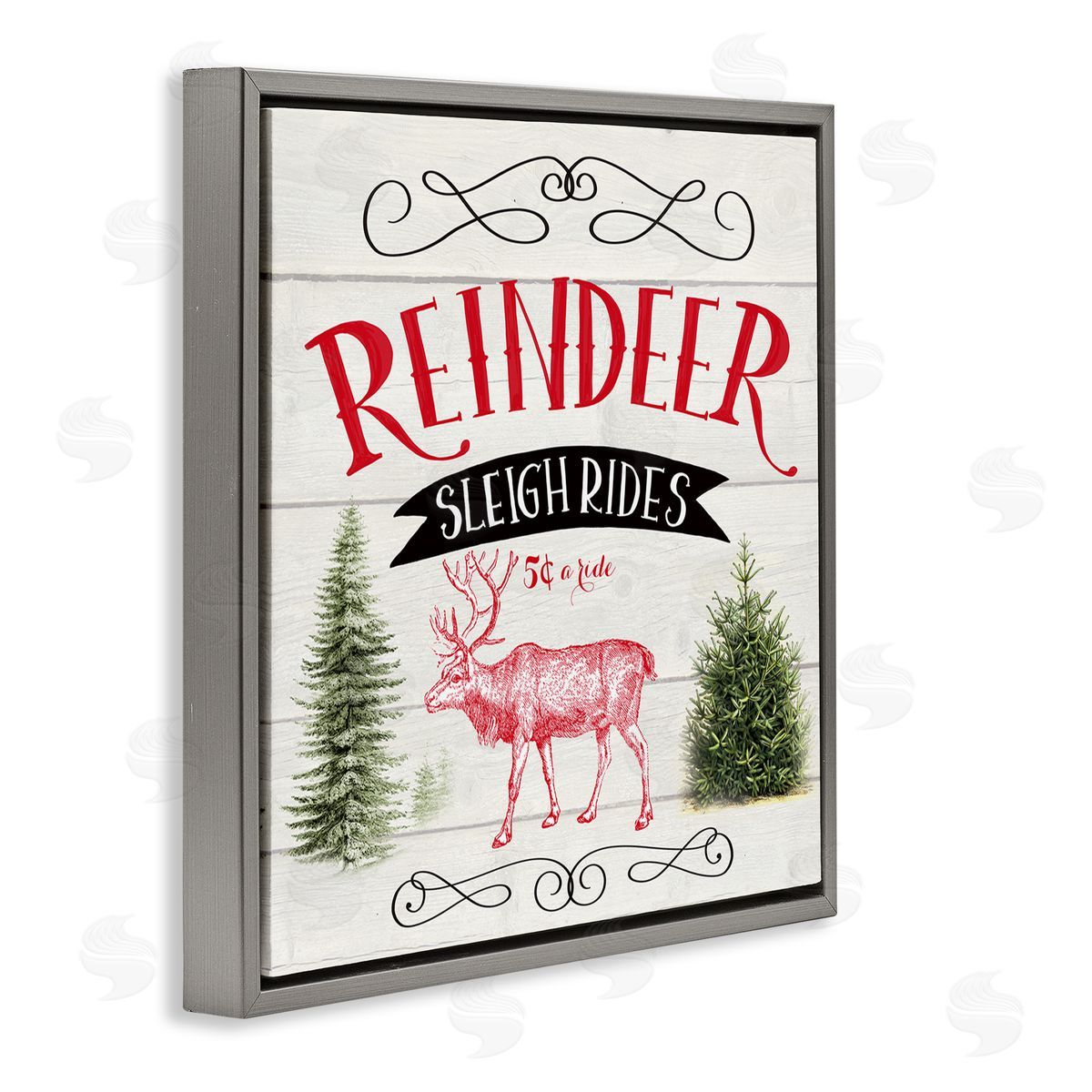 Corinne Haig Sleigh Rides Phrase Gray Floating Frame Canvas Wall Art Print