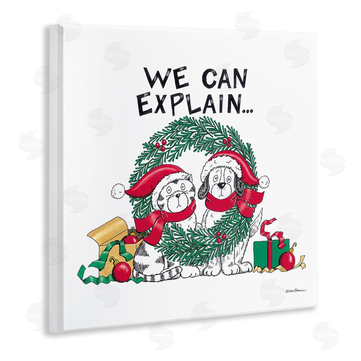 Deb Strain Cat & Dog Christmas Humor Wooden Wall Plaque Art Print