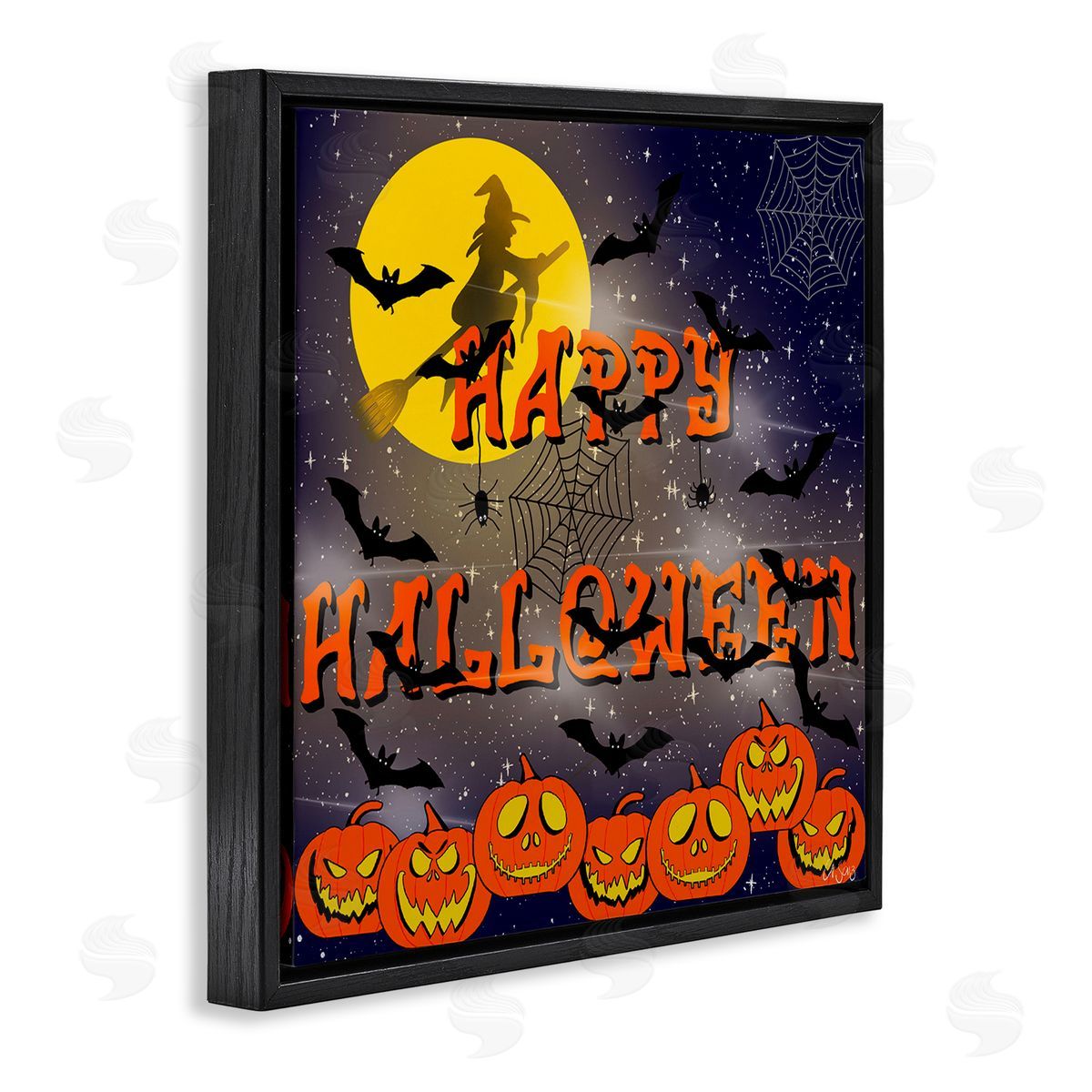 Ale Saiz Studio Halloween Witch Scene Black Floating Frame Canvas Wall Art Print