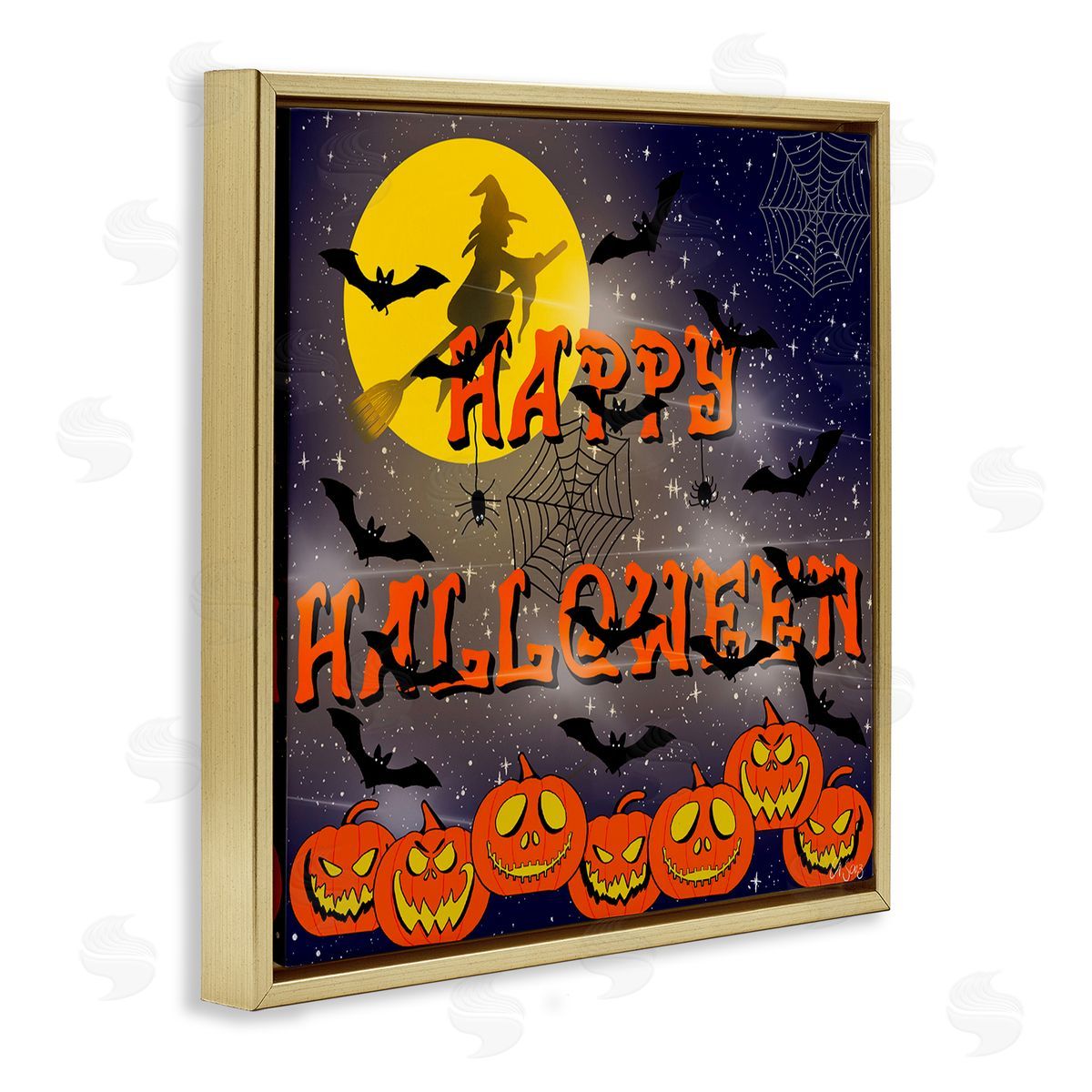 Ale Saiz Studio Halloween Witch Scene Gold Floating Frame Canvas Wall Art Print