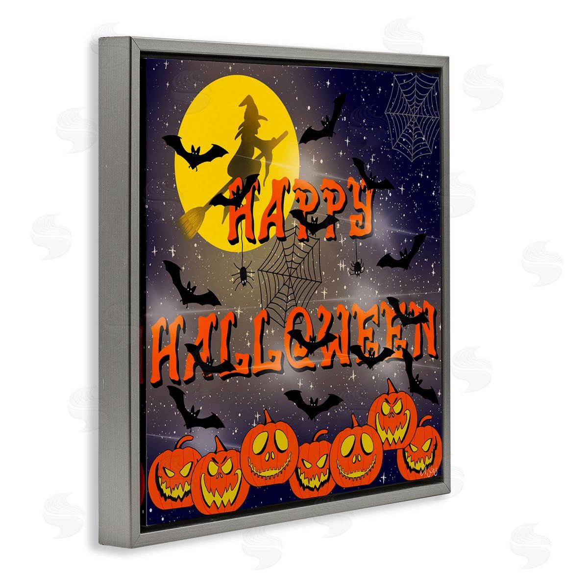 Ale Saiz Studio Halloween Witch Scene Gray Floating Frame Canvas Wall Art Print