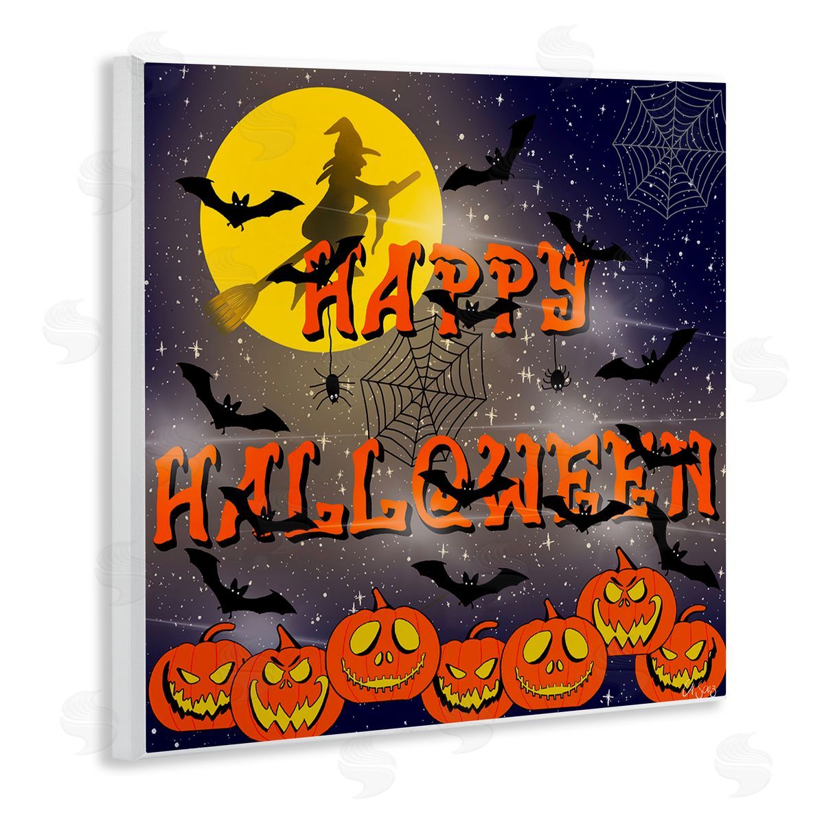 Ale Saiz Studio Halloween Witch Scene Wooden Wall Plaque Art Print