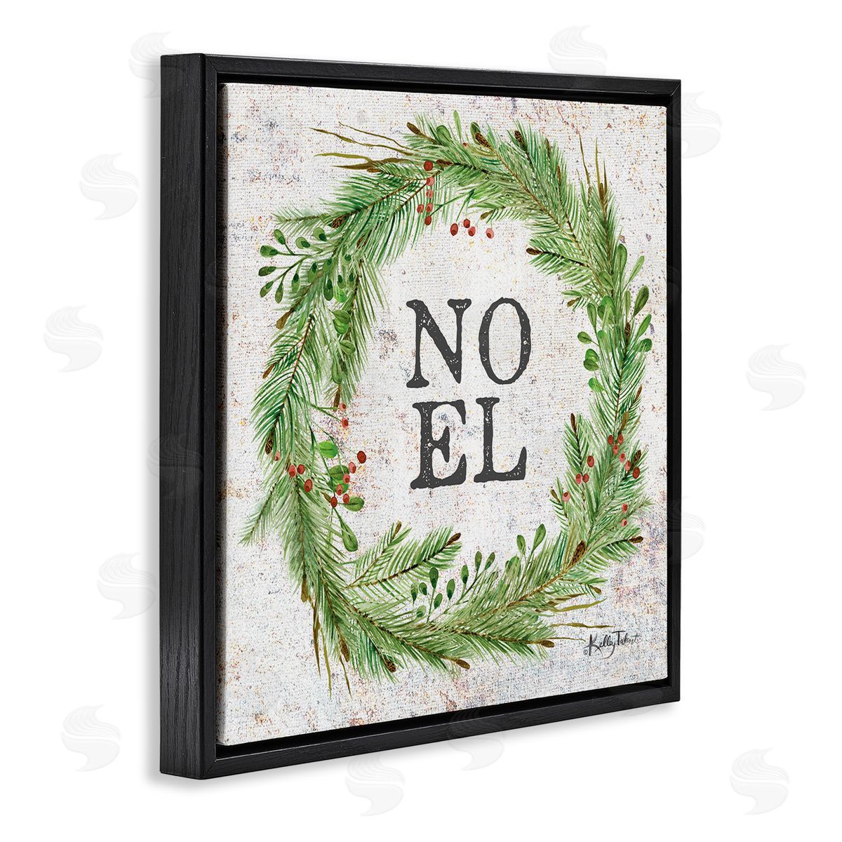 Kelley Talent Noel Seasonal Wreath Black Floating Frame Canvas Wall Art Print