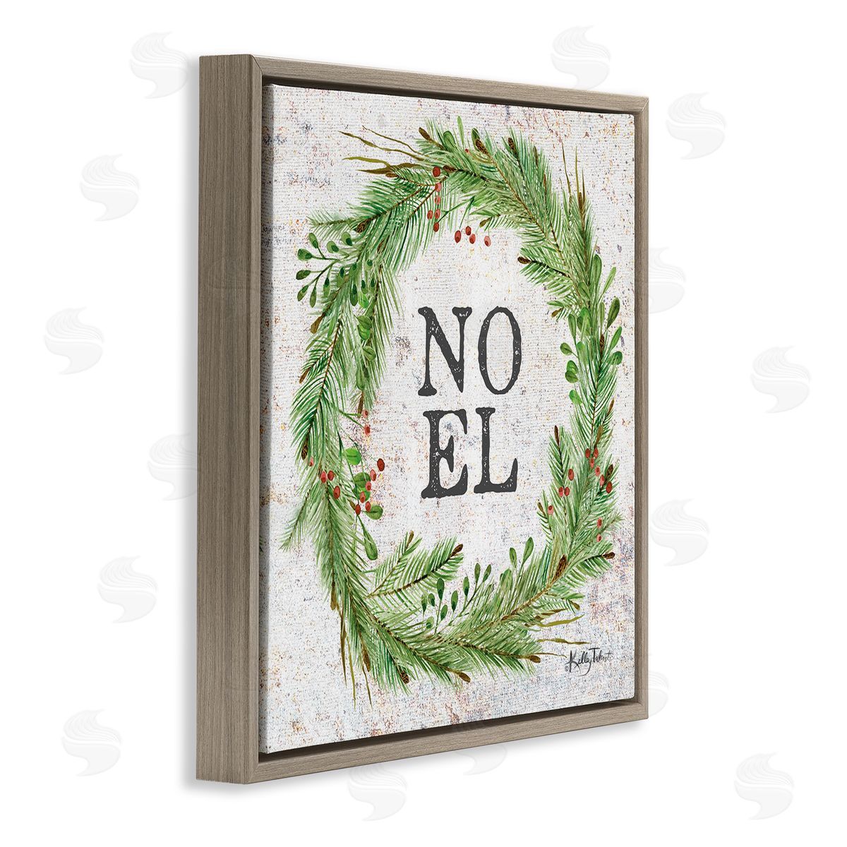 Kelley Talent Noel Seasonal Wreath Brown Floating Frame Canvas Wall Art Print
