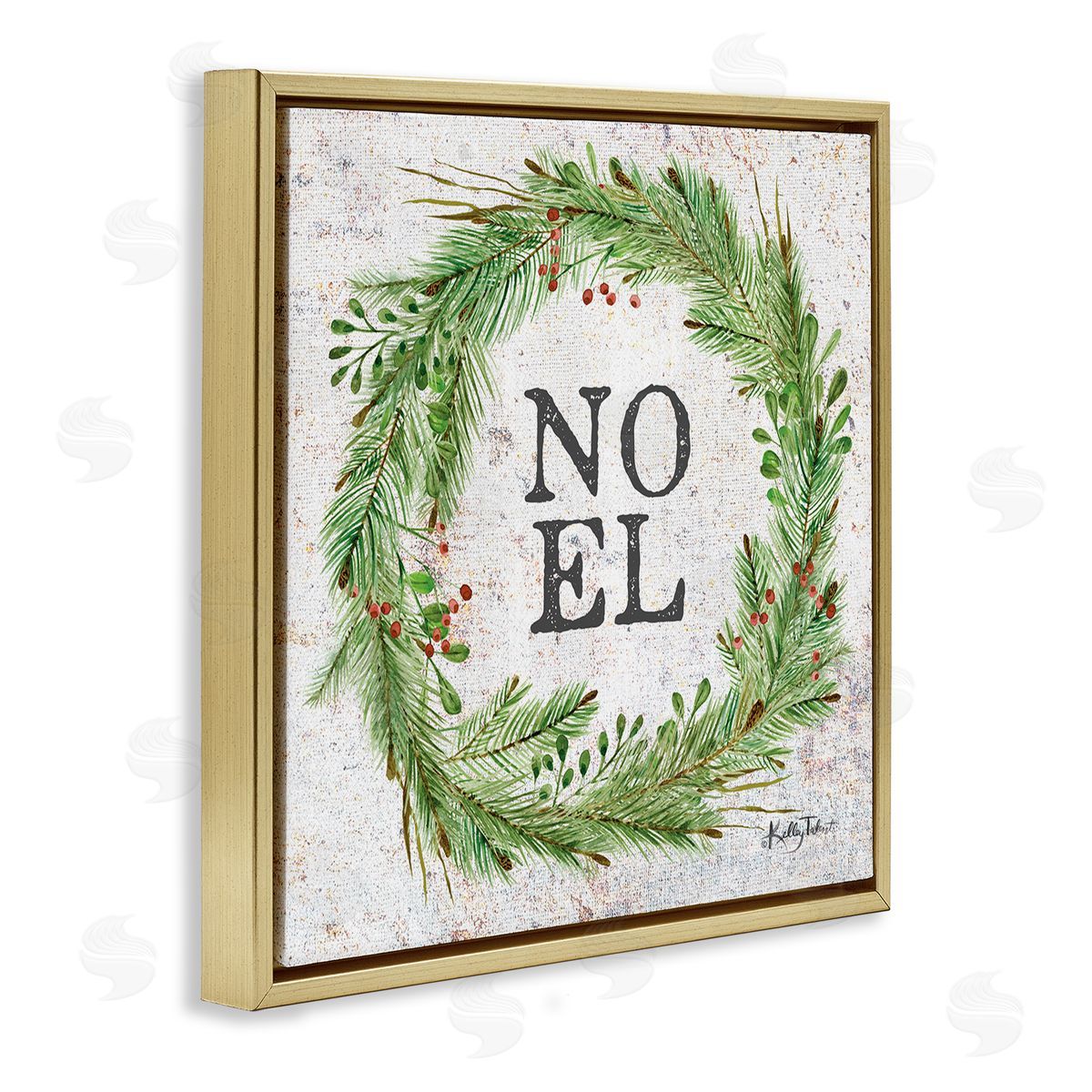 Kelley Talent Noel Seasonal Wreath Gold Floating Frame Canvas Wall Art Print