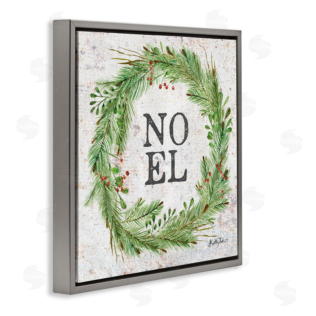 Kelley Talent Noel Seasonal Wreath Gray Floating Frame Canvas Wall Art Print