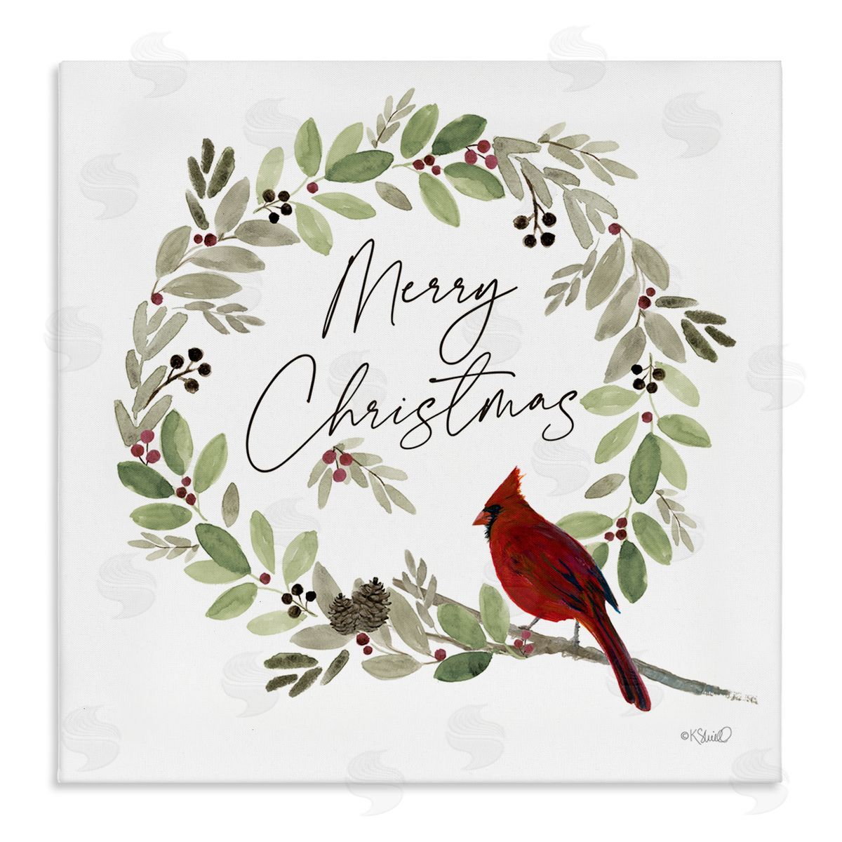 Kate Sherrill Merry Christmas Cardinal Stretched Canvas Wall Art Print