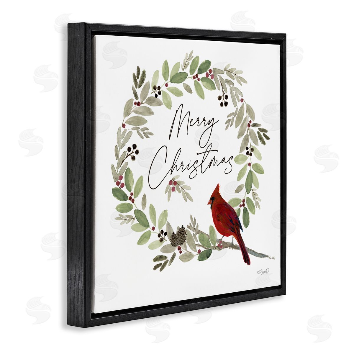 Kate Sherrill Merry Christmas Cardinal Black Floating Frame Canvas Wall Art Print