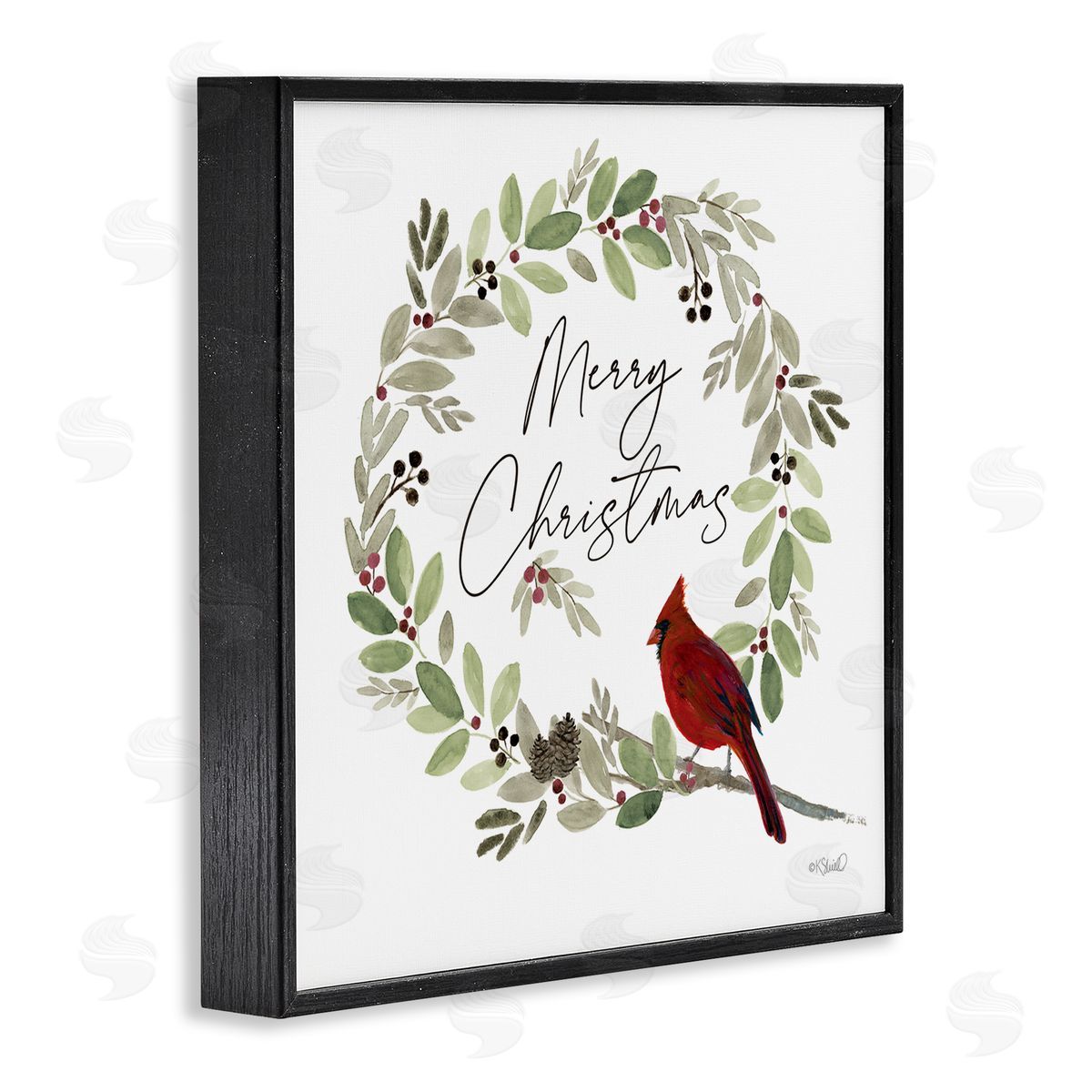 Kate Sherrill Merry Christmas Cardinal Black Framed Glicee Wall Art Print