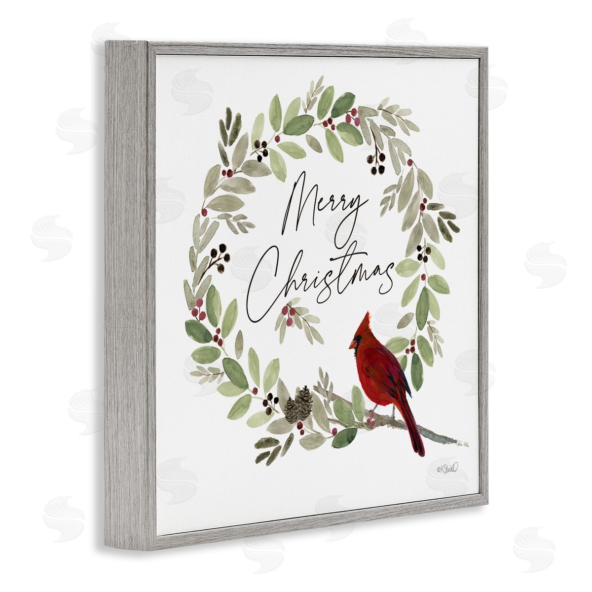 Kate Sherrill Merry Christmas Cardinal Gray Framed Glicee Wall Art Print