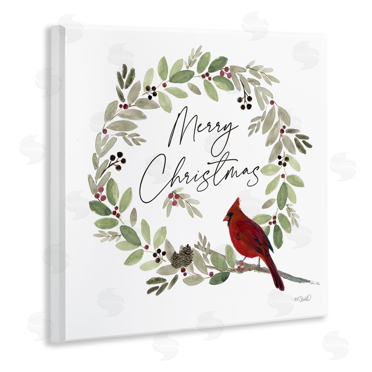 Kate Sherrill Merry Christmas Cardinal Wooden Wall Plaque Art Print
