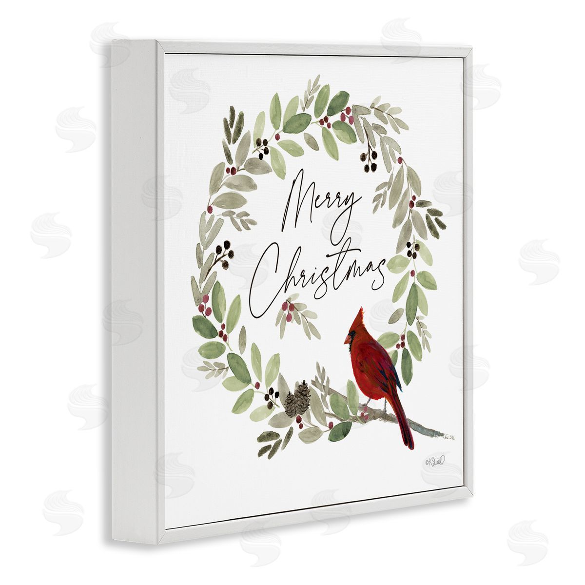 Kate Sherrill Merry Christmas Cardinal White Framed Glicee Wall Art Print