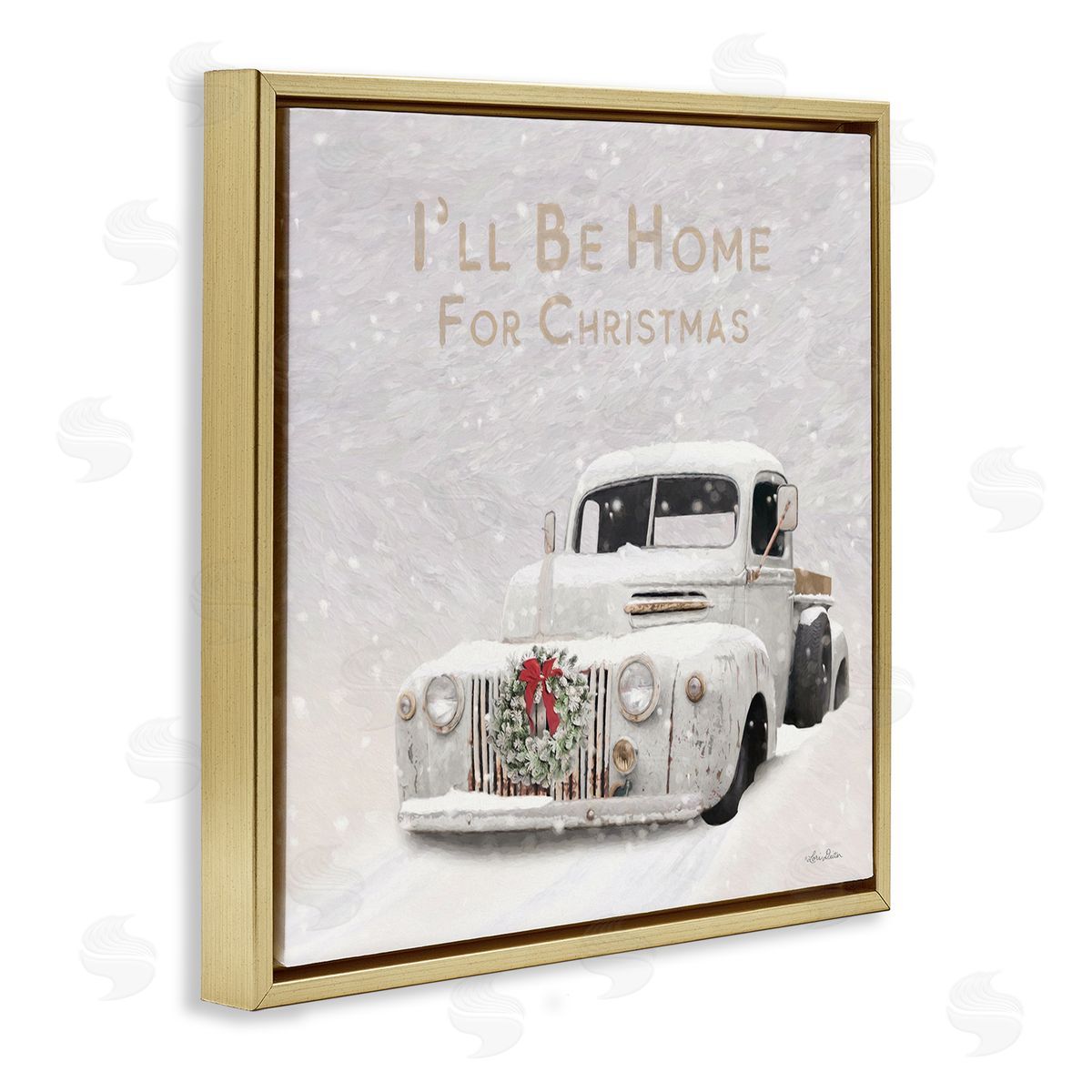 Lori Deiter Home For Christmas Phrase Gold Floating Frame Canvas Wall Art Print