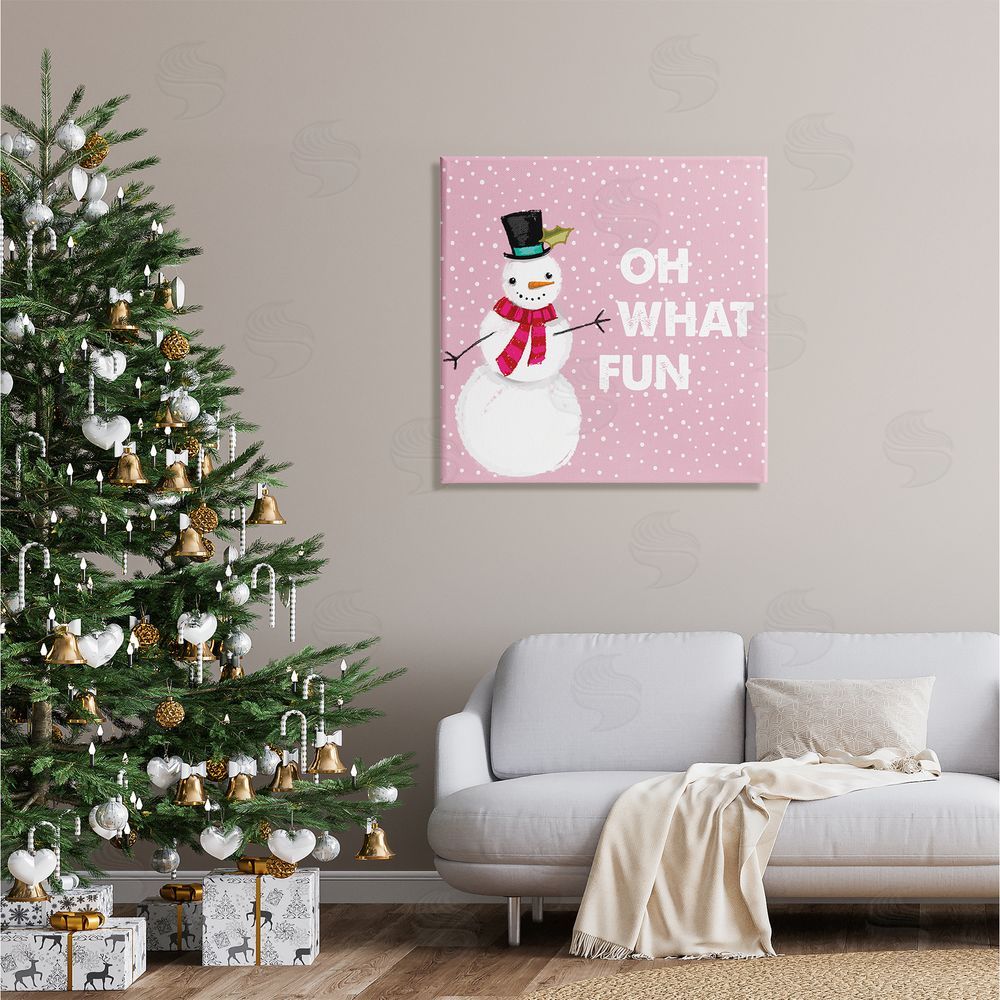 Lula Bijoux & co. Oh What Fun Pink Snowman Canvas Wall Art in Room