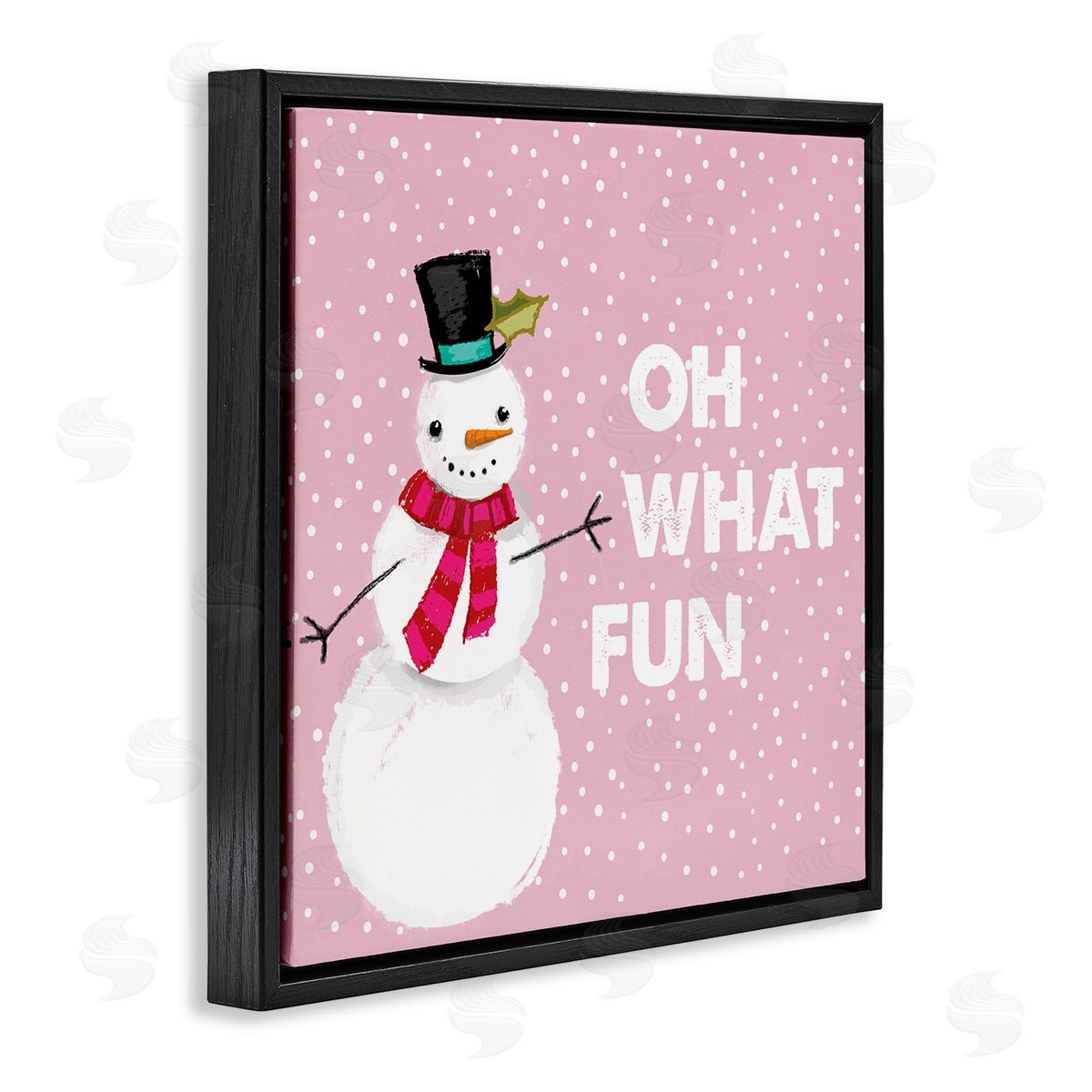 Lula Bijoux & co. Oh What Fun Pink Snowman Black Floating Frame Canvas Wall Art Print