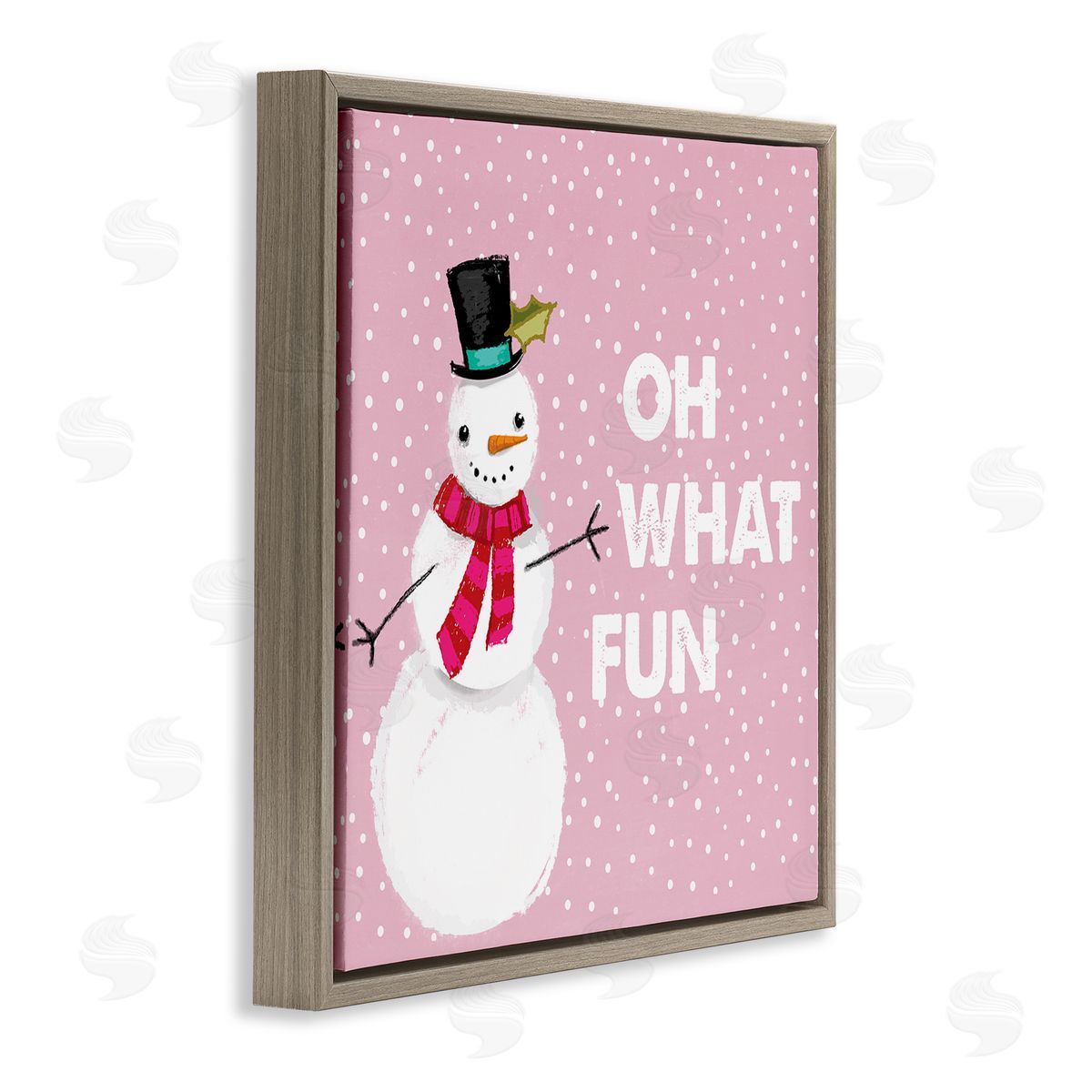 Lula Bijoux & co. Oh What Fun Pink Snowman Brown Floating Frame Canvas Wall Art Print