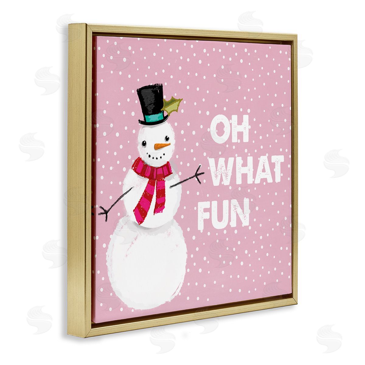 Lula Bijoux & co. Oh What Fun Pink Snowman Gold Floating Frame Canvas Wall Art Print