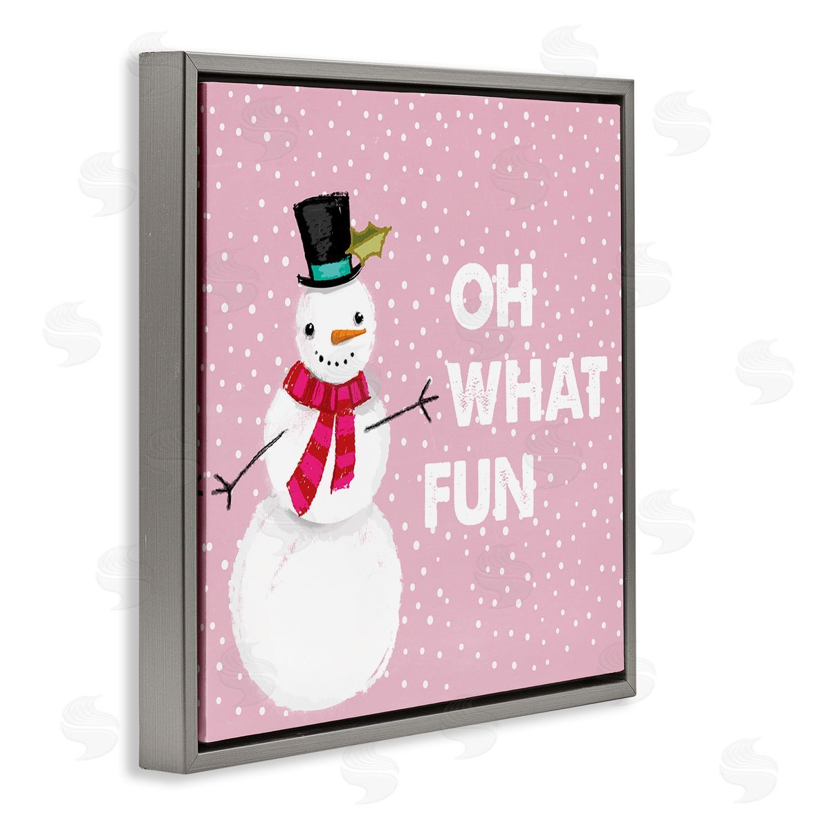 Lula Bijoux & co. Oh What Fun Pink Snowman Gray Floating Frame Canvas Wall Art Print