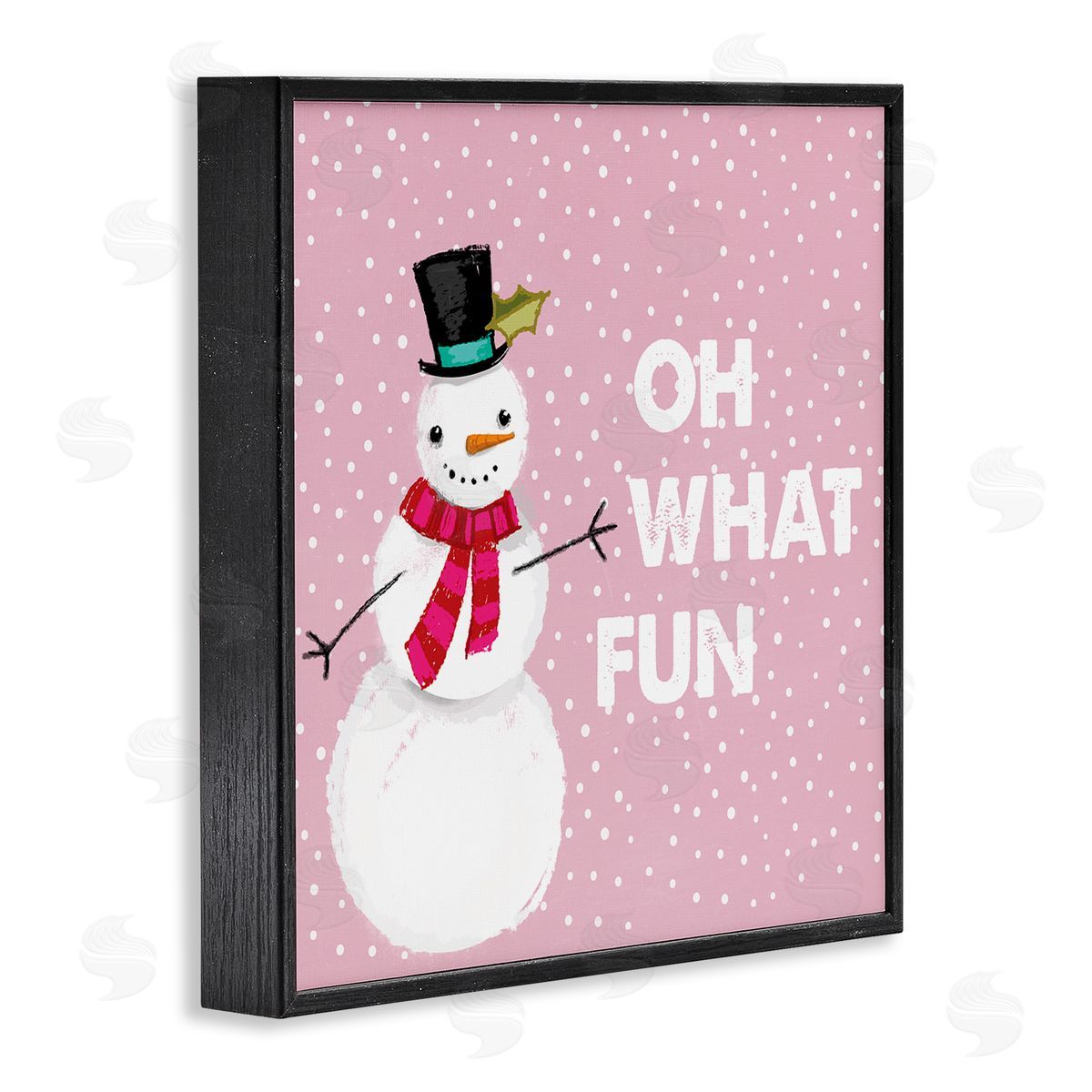 Lula Bijoux & co. Oh What Fun Pink Snowman Black Framed Glicee Wall Art Print