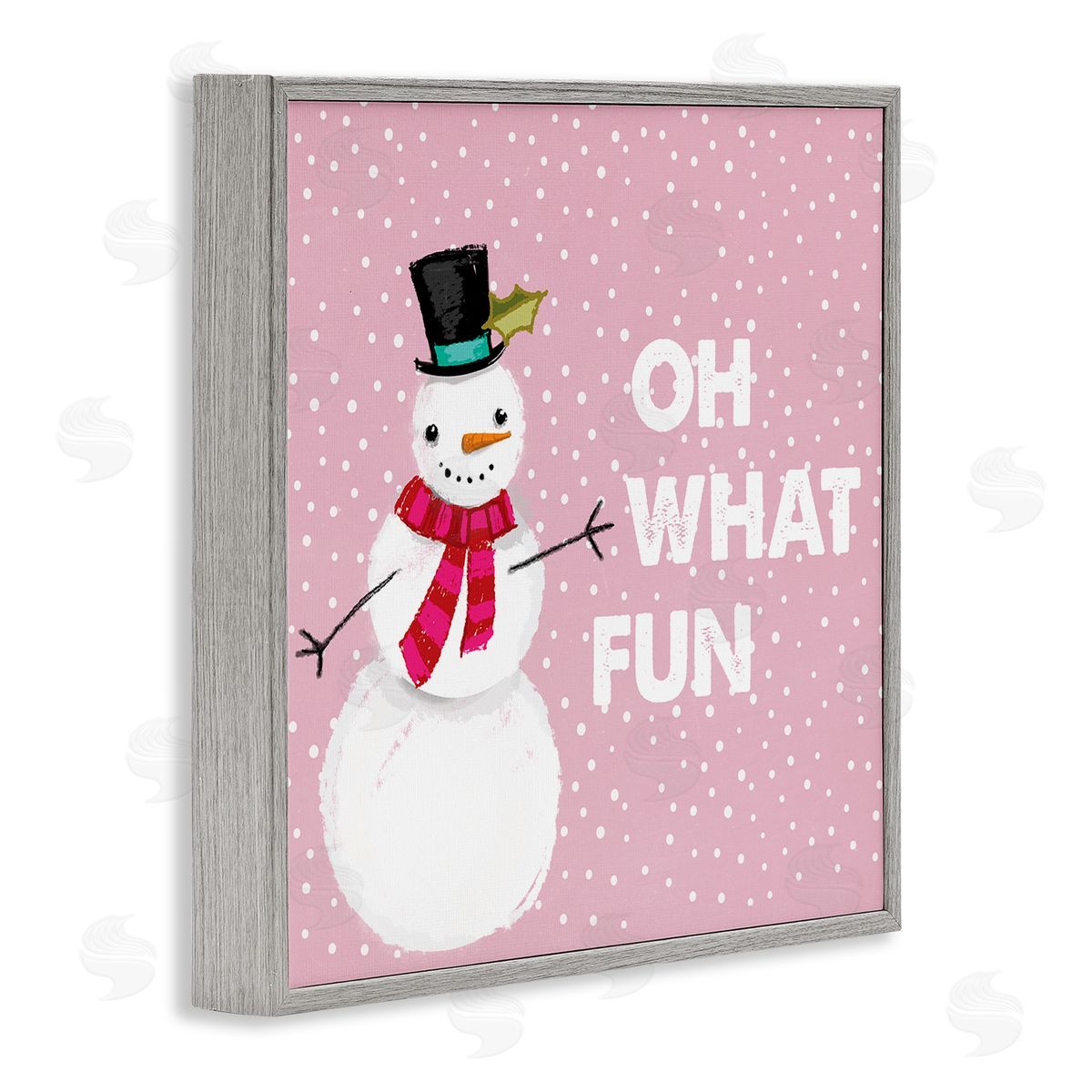 Lula Bijoux & co. Oh What Fun Pink Snowman Gray Framed Glicee Wall Art Print