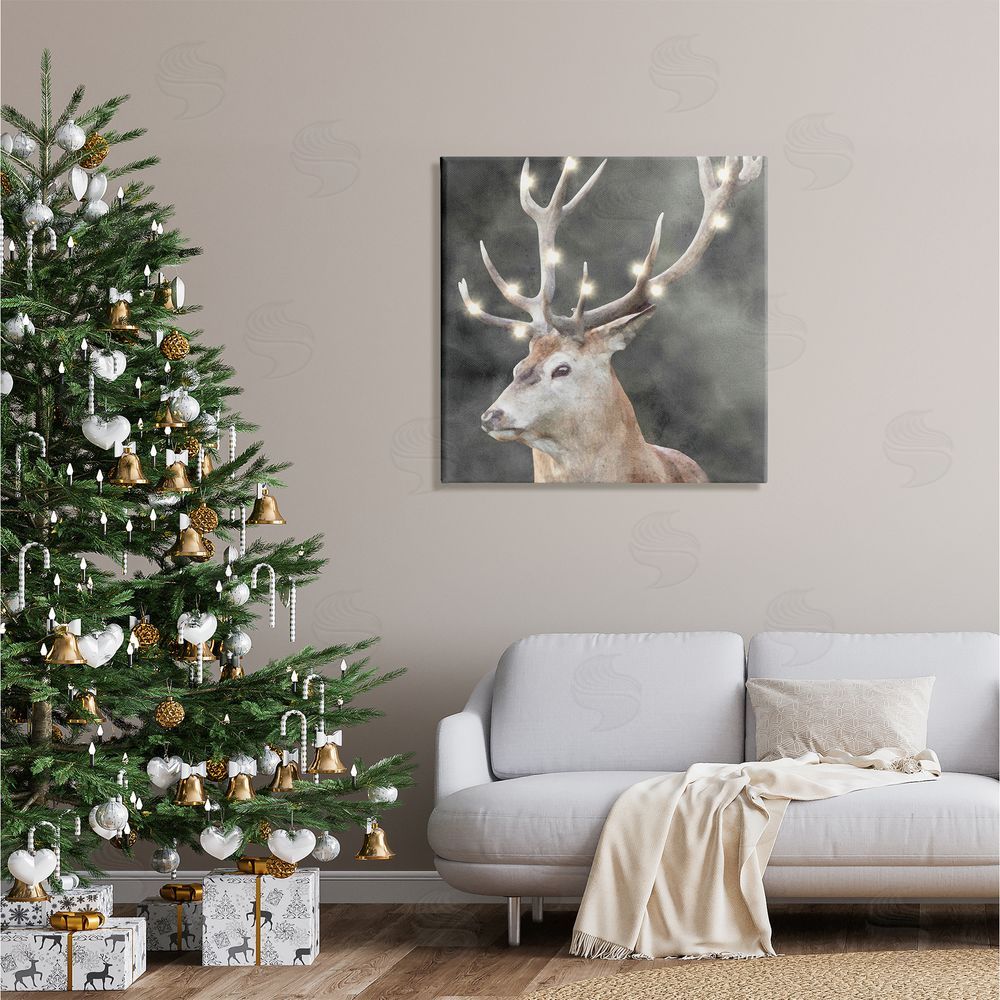 LSR Design Studio Holiday Lights on Antlers Canvas Wall Art in Room